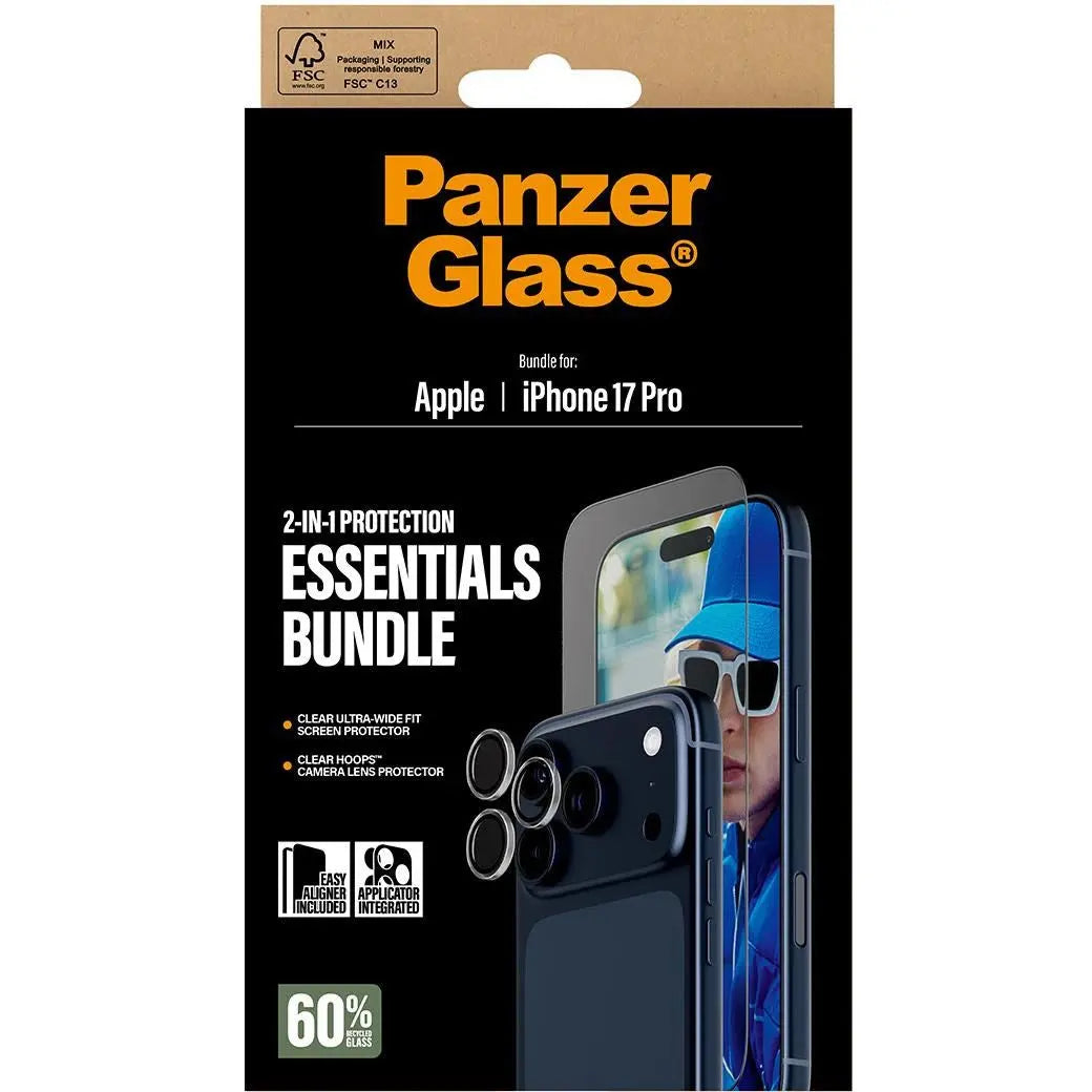 PanzerGlass 2-in-1 Bundle UWF Screen Protector + Hoops for iPhone 17 Pro