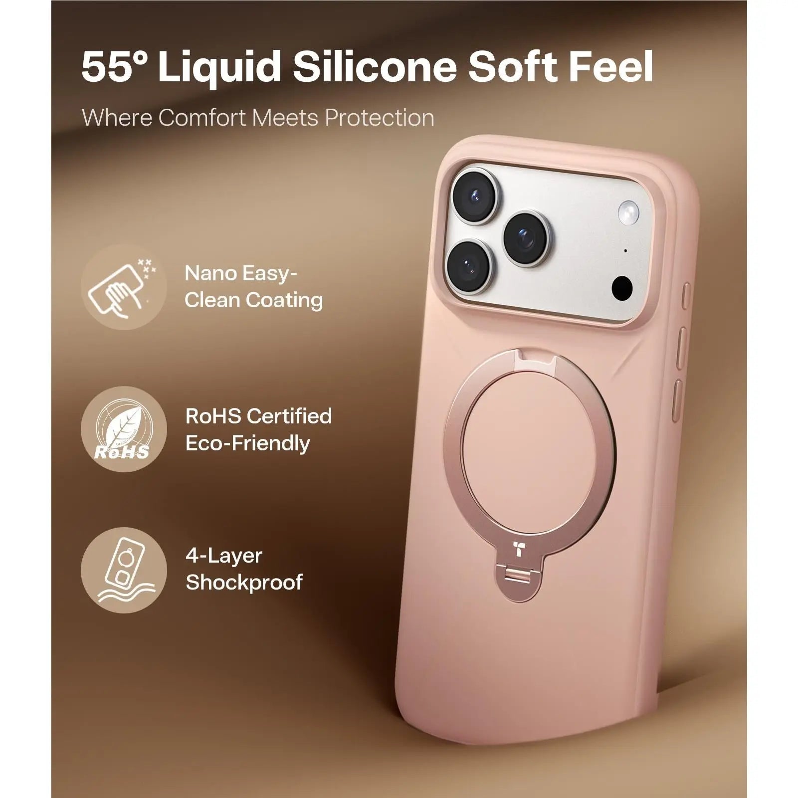 Torras Ostand Spin Silicone Case for iPhone 17 Pro Max (Blush Pink)