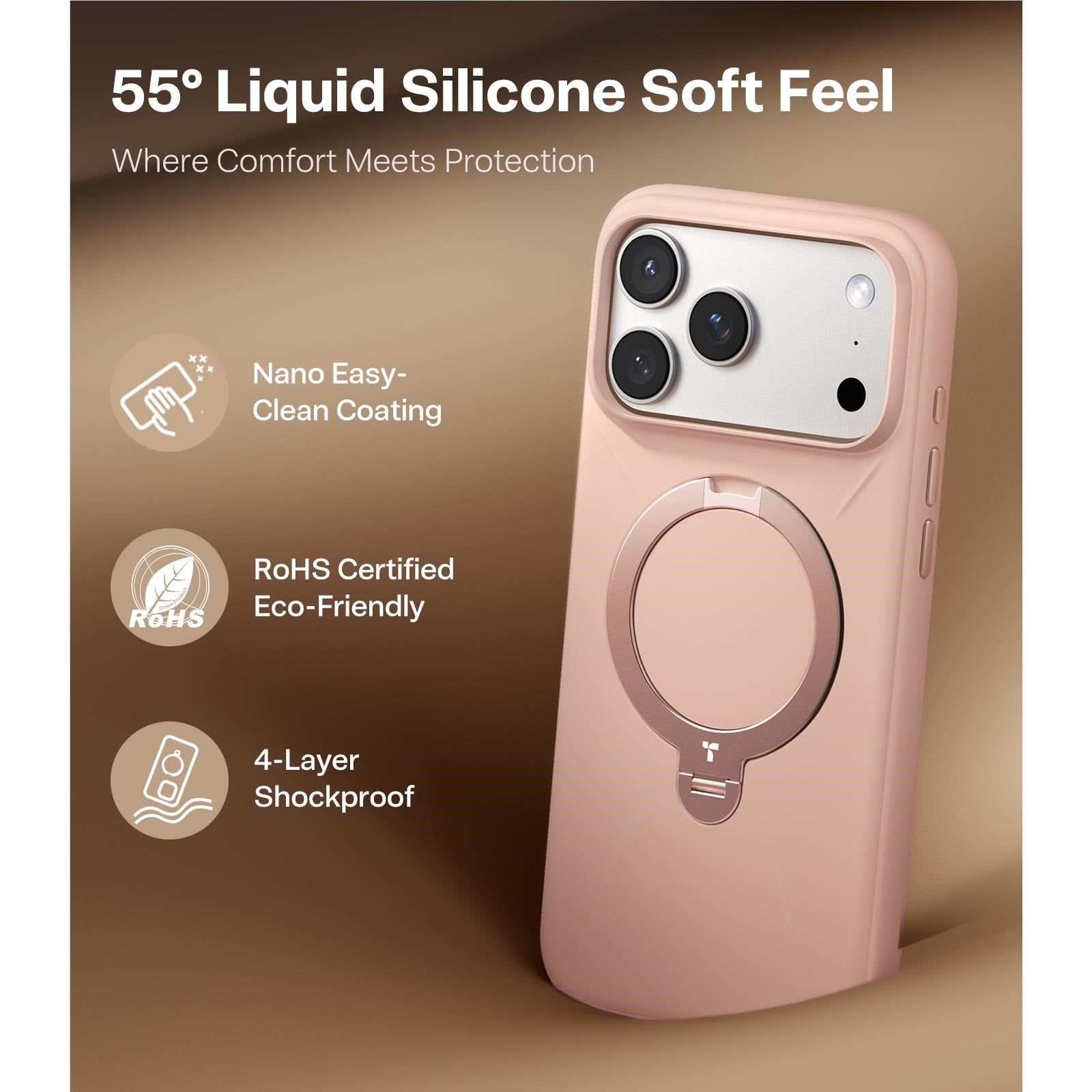 Torras Ostand Spin Silicone Case for iPhone 17 Pro Max (Blush Pink)