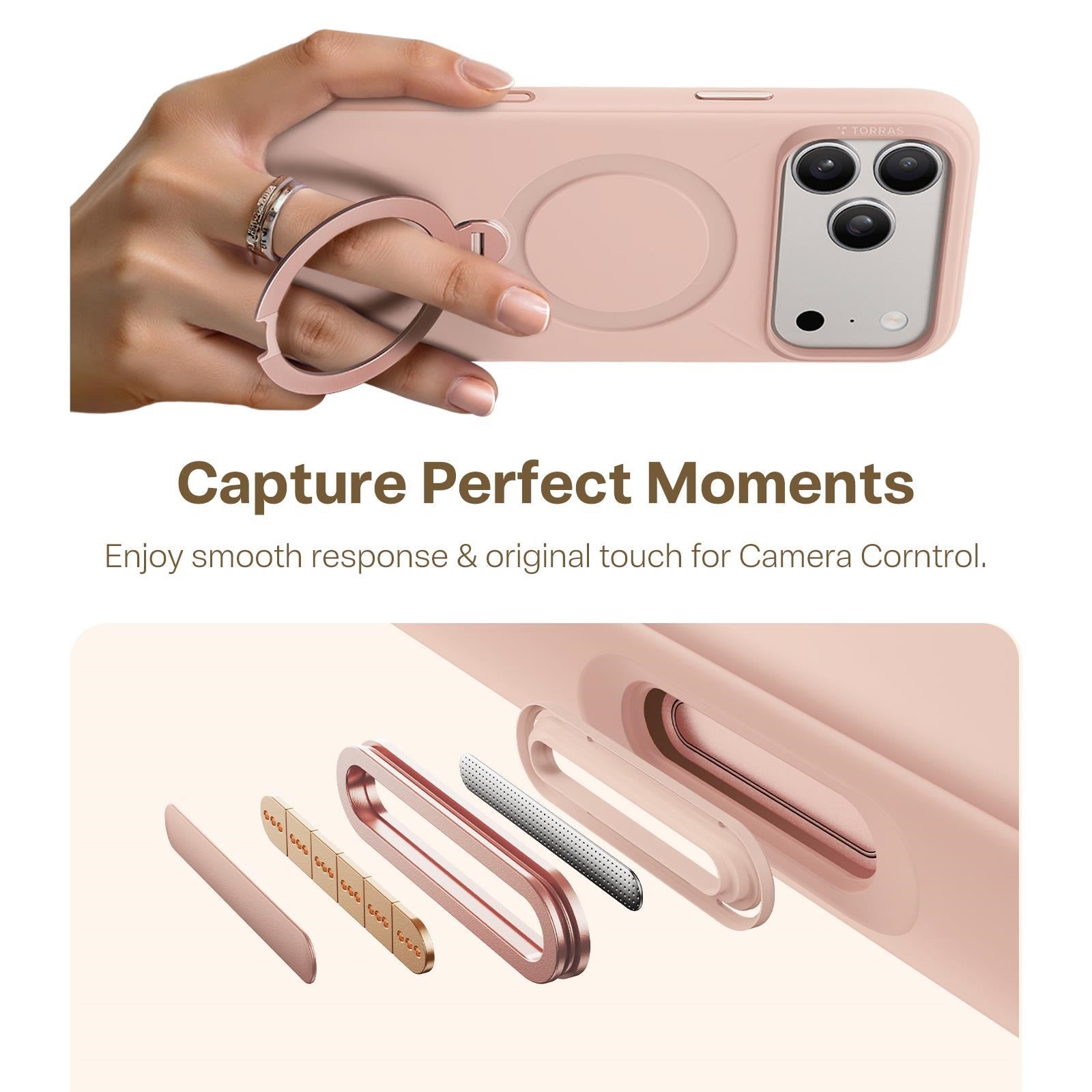 Torras Ostand Spin Silicone Case for iPhone 17 Pro Max (Blush Pink)