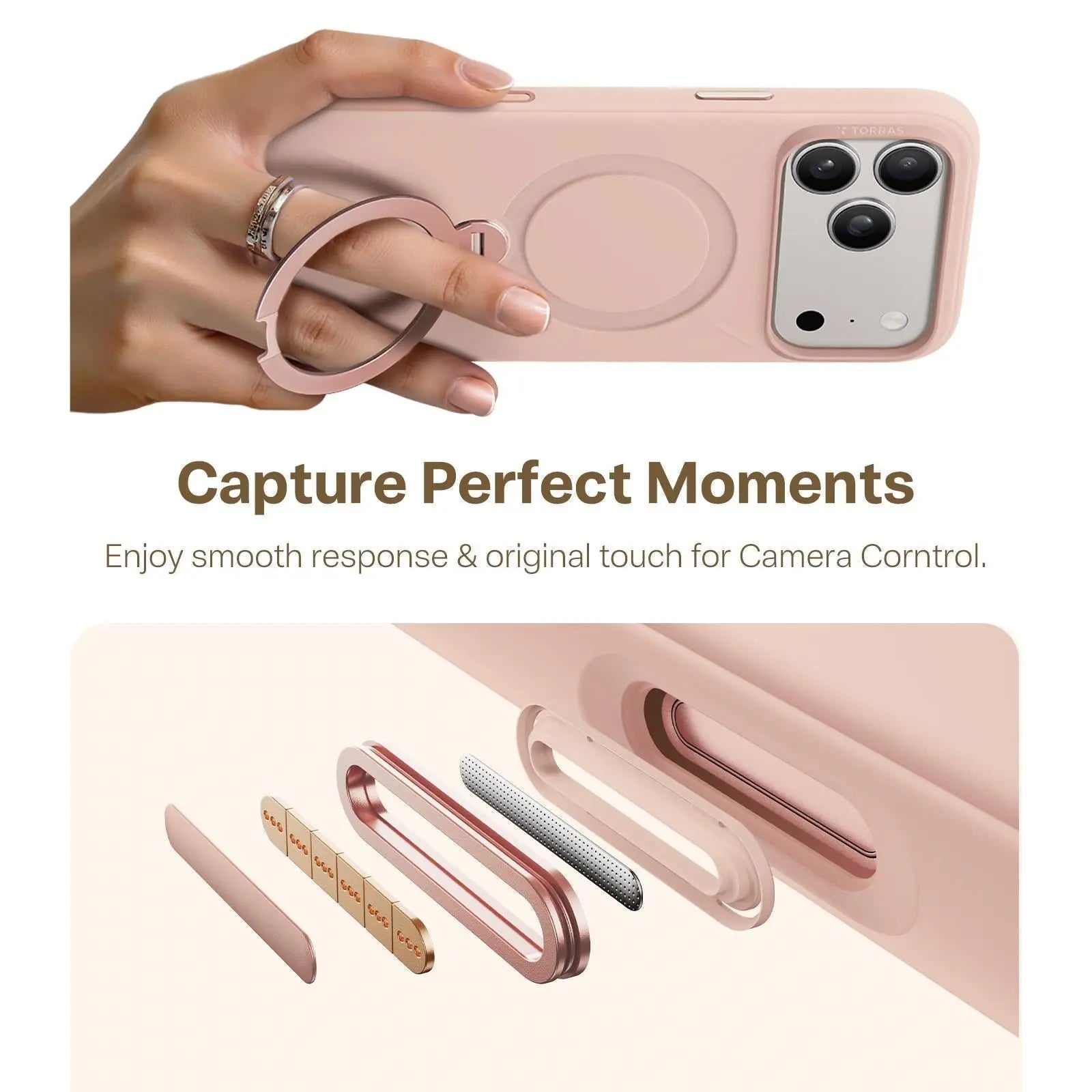 Torras Ostand Spin Silicone Case for iPhone 17 Pro Max (Blush Pink)