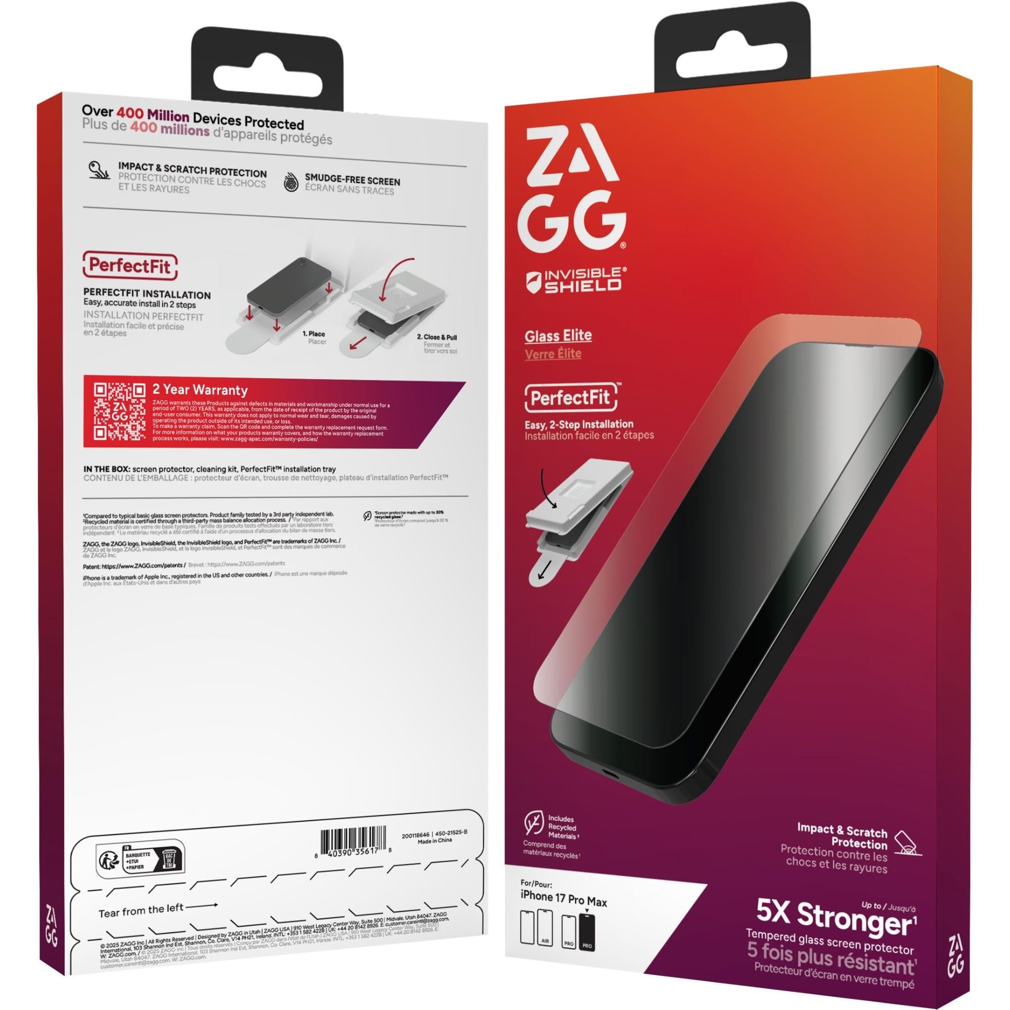 ZAGG InvisibleShield Glass Elite Screen Protector for iPhone 17 Pro Max