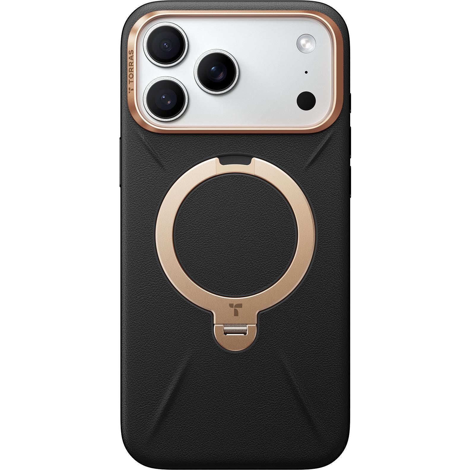 Torras Ostand Spin Vegan Leather Case for iPhone 17 Pro Max (Ivory Black)