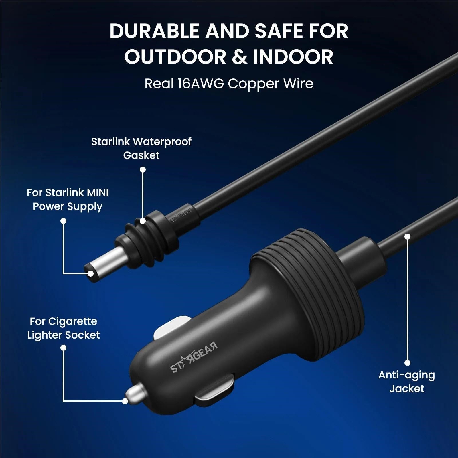 Stargear 12V Cig Power Cable for Starlink Mini (3m)