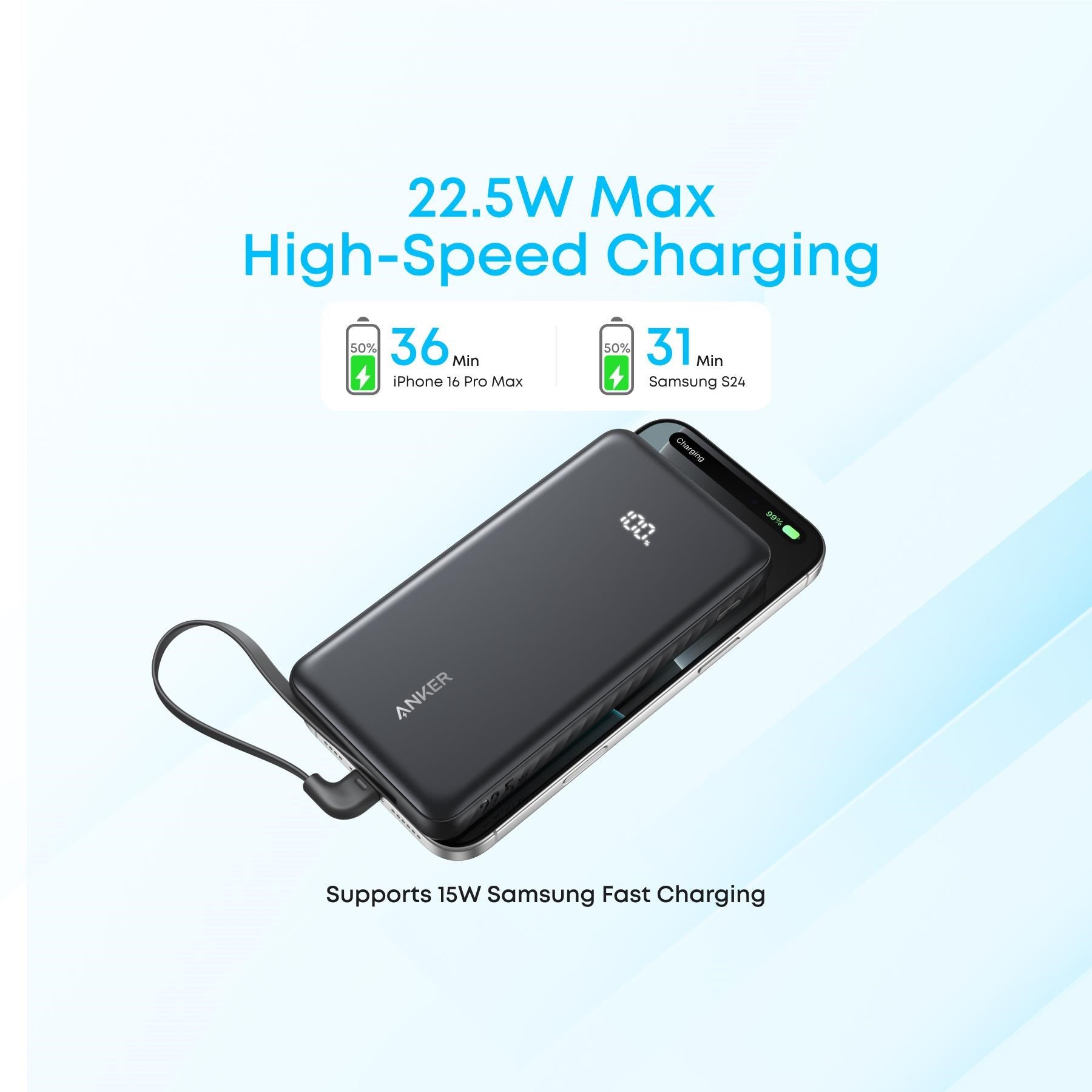 Anker 10K 22.5W Power Bank with Built-in USB-C Cable (Black)