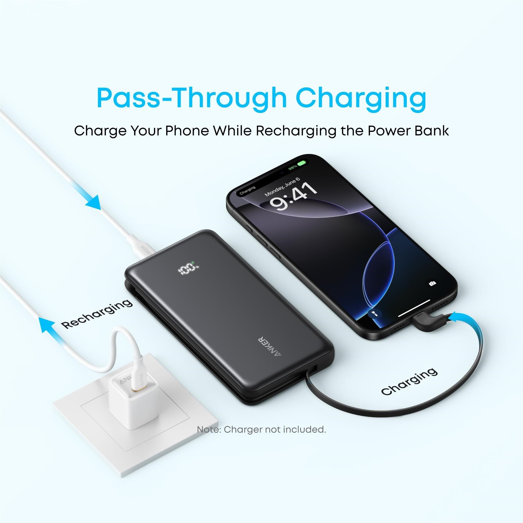 Anker 10K 22.5W Power Bank with Built-in USB-C Cable (Black)