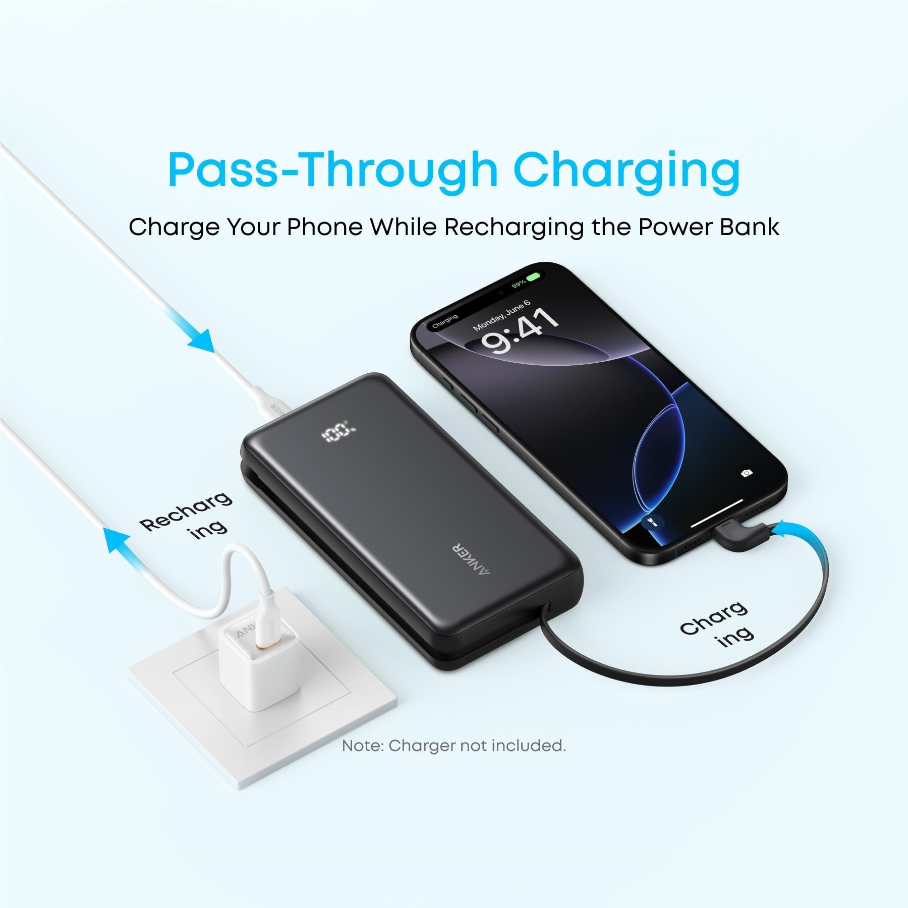 Anker 20K 22.5W Power Bank with Built-in USB-C Cable (Black)