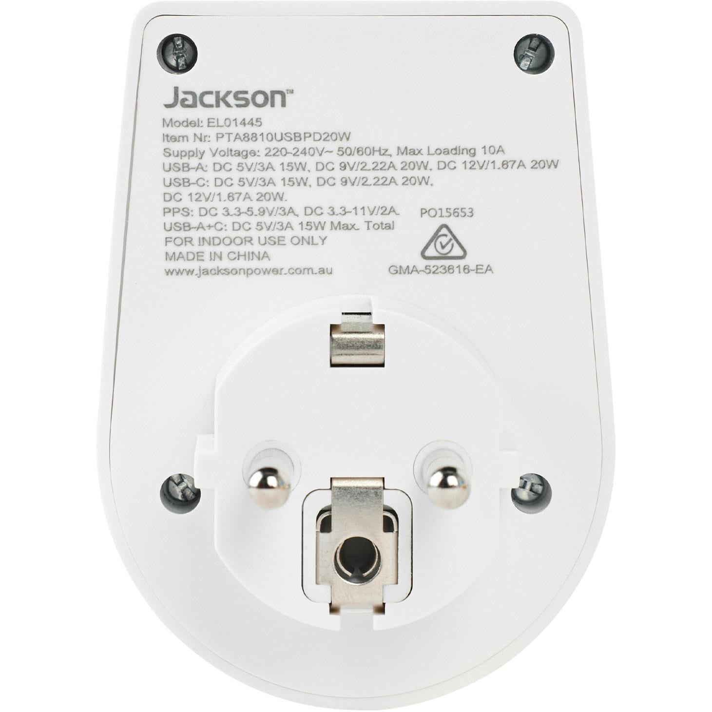 Jackson MOVE Rapid Charge PD20W USB-C/A Outbound Travel Adaptor for Europe, Bali & More