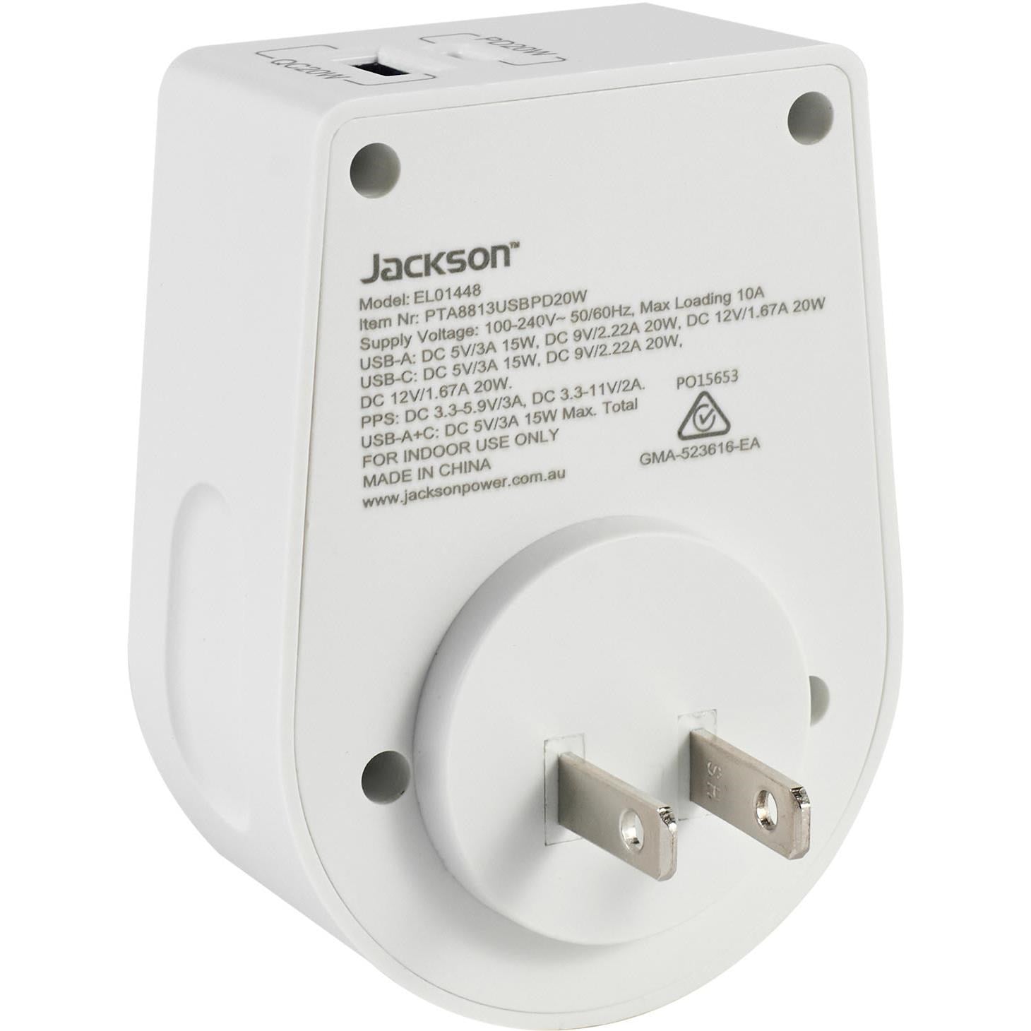 Jackson MOVE Rapid Charge PD20W USB-C/A Outbound Travel Adaptor for Japan. South America & More