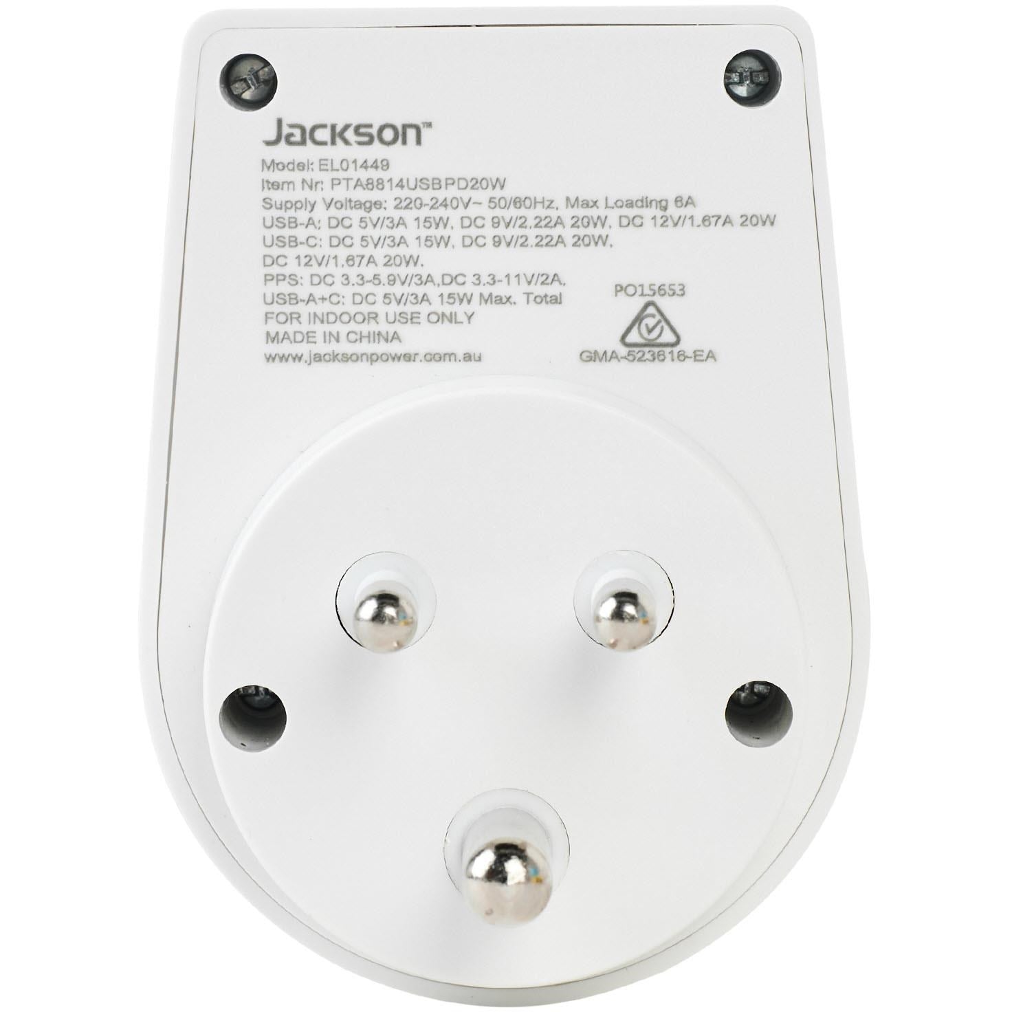 Jackson MOVE Rapid Charge PD20W USB-C/A Outbound Travel Adaptor for India. Sri Lanka & More