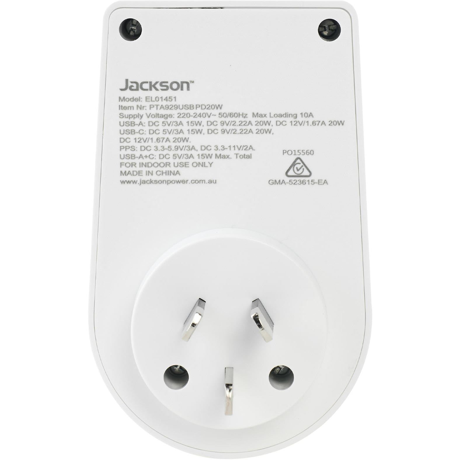 Jackson MOVE Rapid Charge PD20W USB-C/A Inbound Travel Adaptor for USA & EU