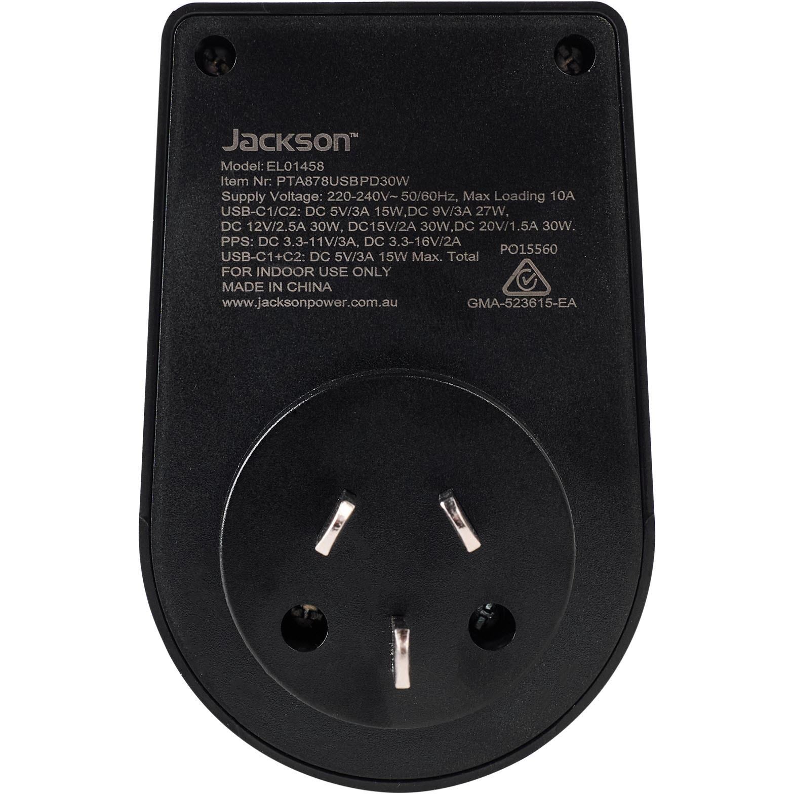 Jackson MOVE Rapid Charge PD30W USB-C Inbound Travel Adaptor for USA. UK & More