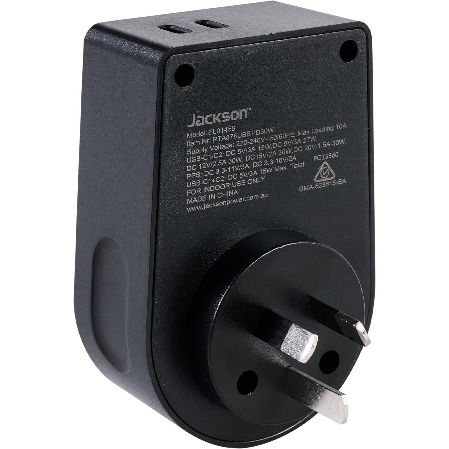 Jackson MOVE Rapid Charge PD30W USB-C Inbound Travel Adaptor for USA. EU & More