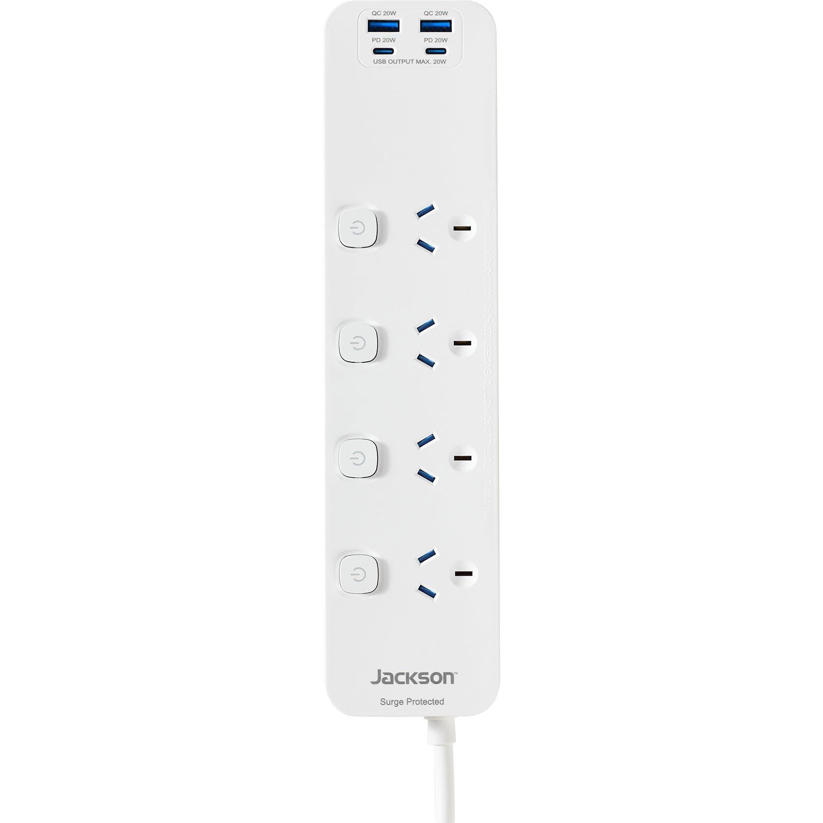Jackson Rapid Charge PD20W USB-A & USB-C Switched 4 Outlet Powerboard