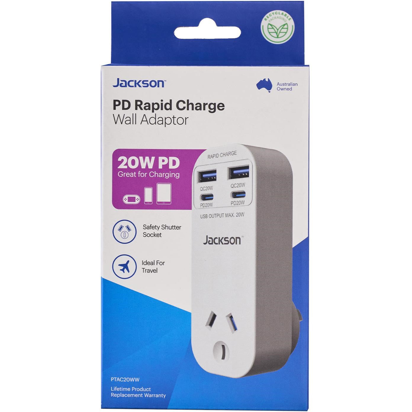 Jackson Rapid Charge PD20W USB-C / USB-A Wall Adaptor