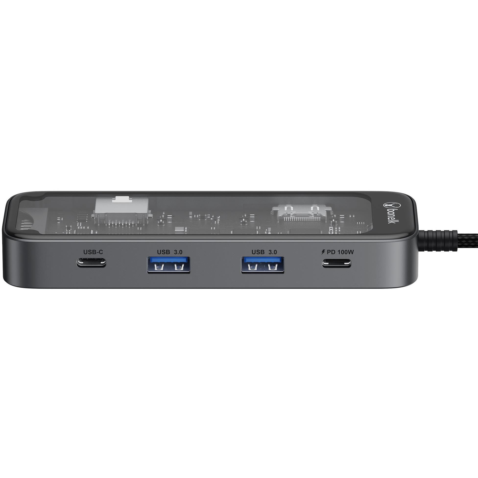 Bonelk Vision Long-Life USB-C to 8-in-1 Multiport Hub (SG/Clear)