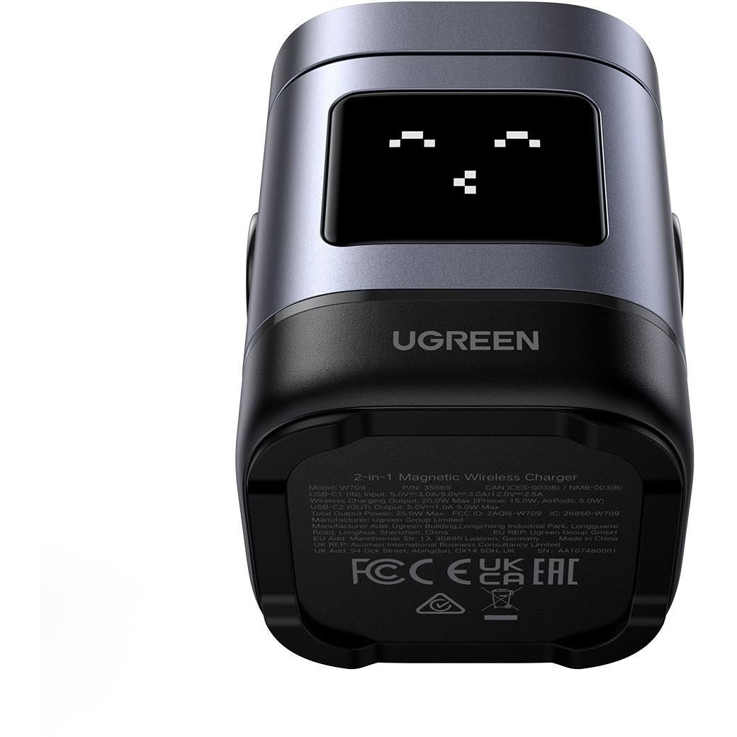 UGREEN UNO 2-in-1 Qi2 15W Wireless Charger (Grey)