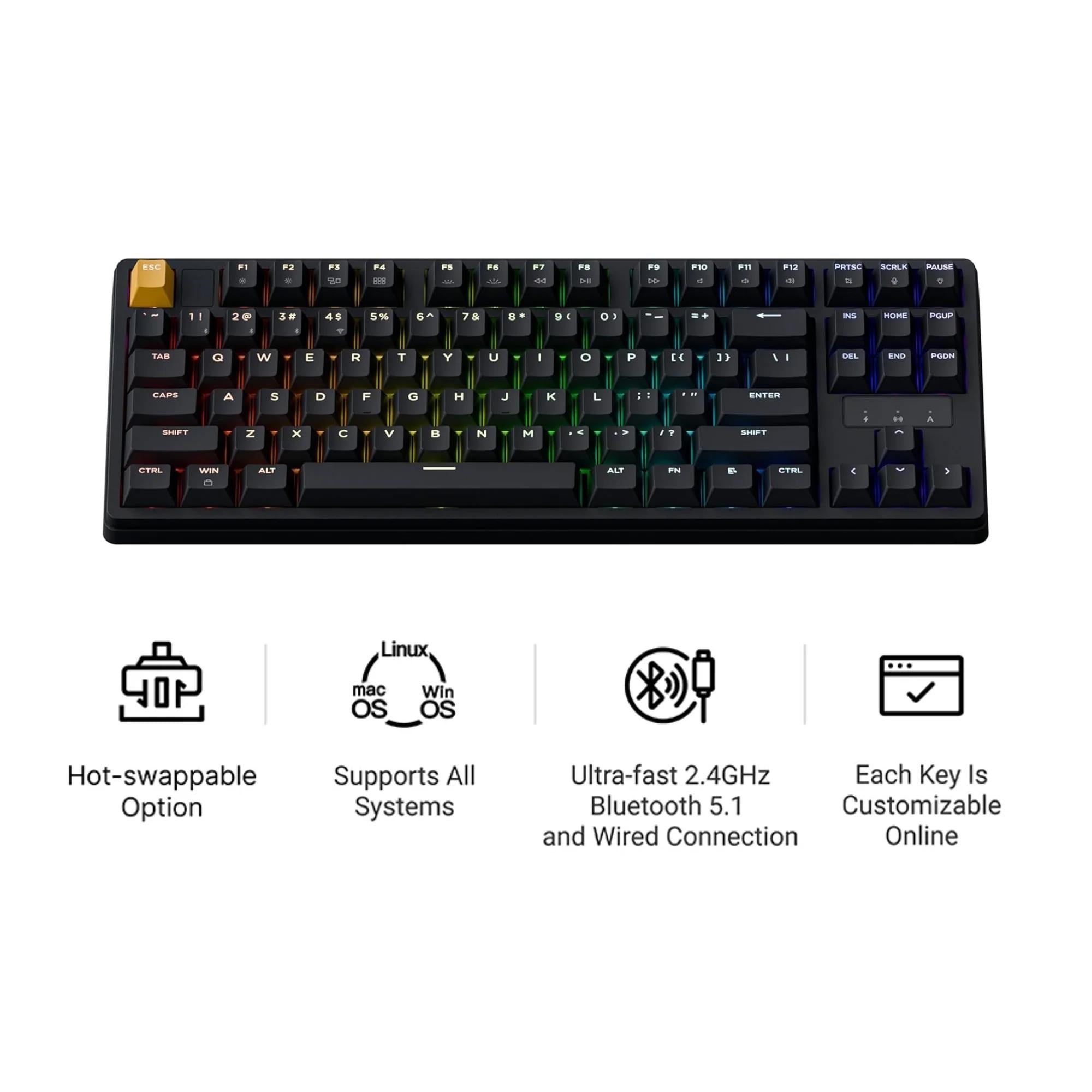 Keychron J4 QMK Hot-Swap Wireless Mechanical Keyboard - Dark Blue (Red Switch)