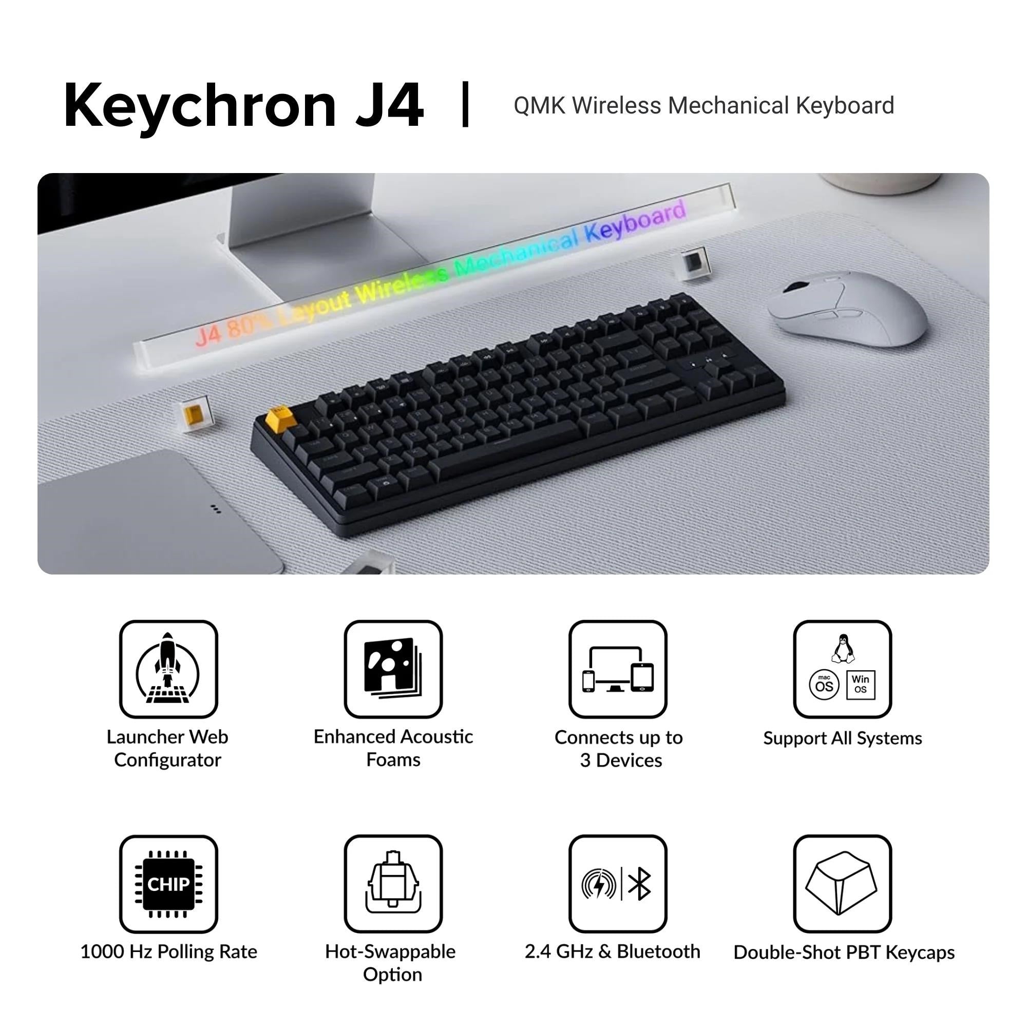 Keychron J4 QMK Hot-Swap Wireless Mechanical Keyboard - Dark Blue (Red Switch)