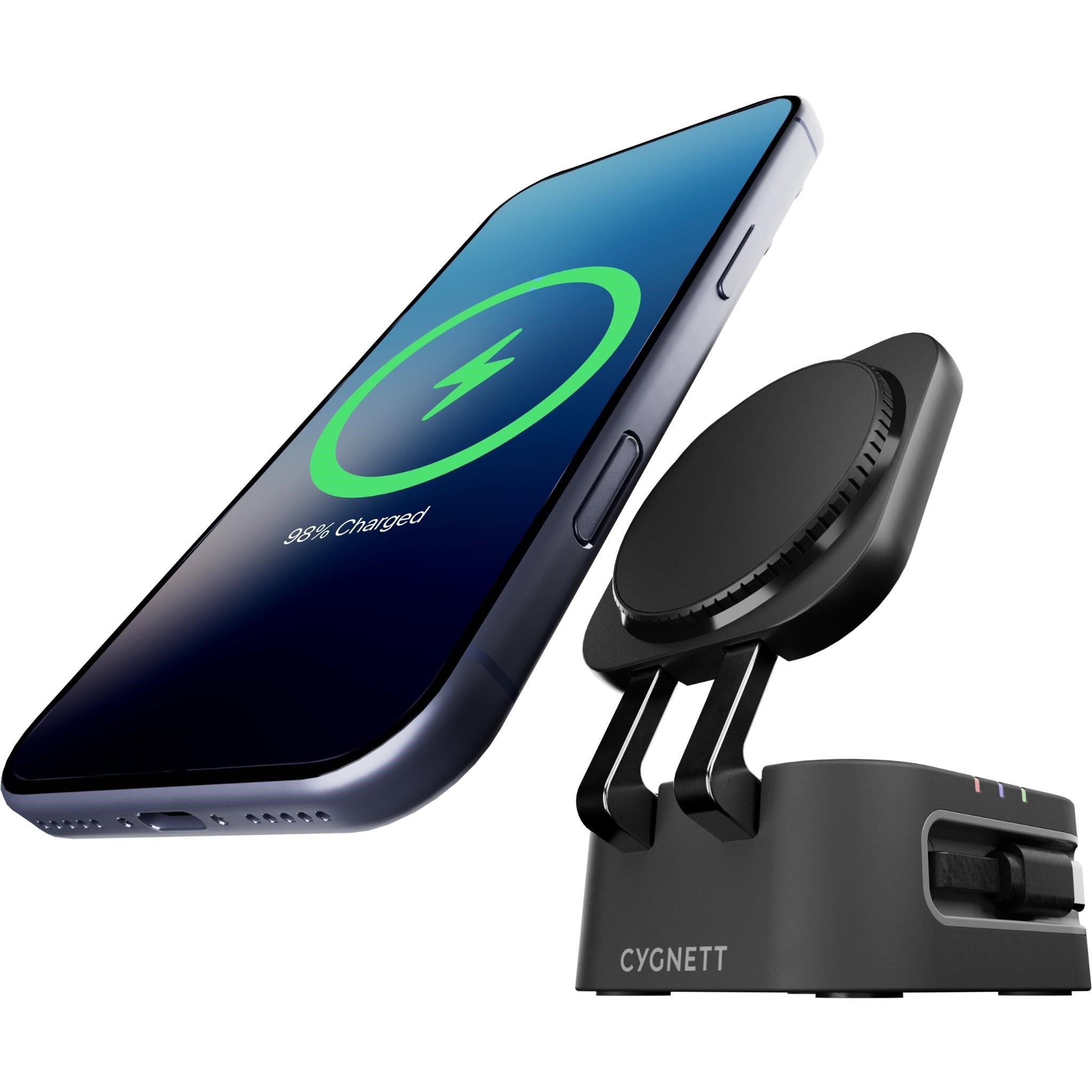 Cygnett ChargeBase Wireless 3-in-1 Charger with Retractable USB-C Cable (Black)