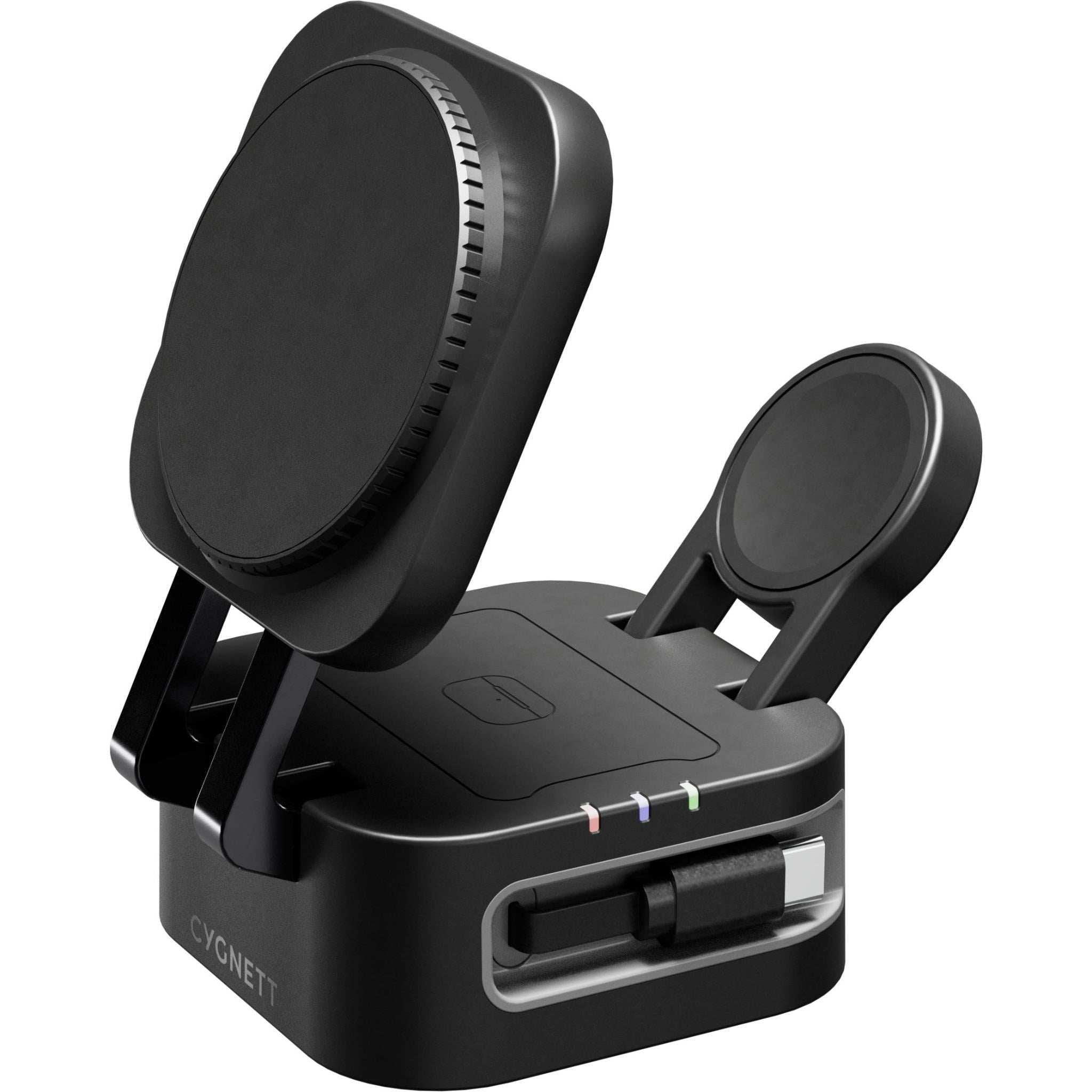 Cygnett ChargeBase Wireless 3-in-1 Charger with Retractable USB-C Cable (Black)