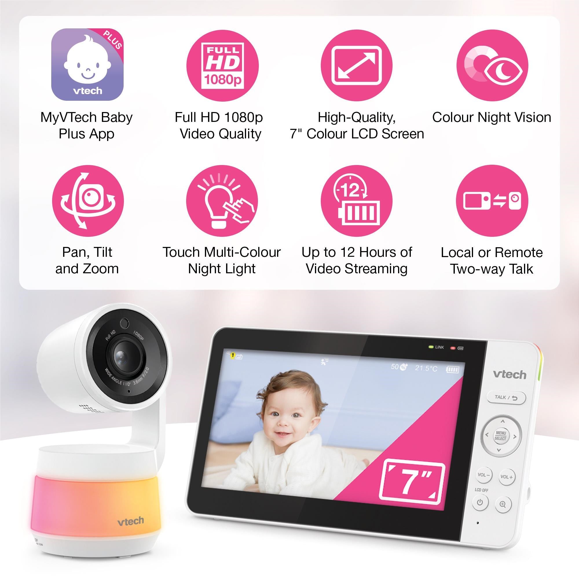 VTech RM7667HQ 7” Smart Pan & Tilt Video Monitor with Remote Access
