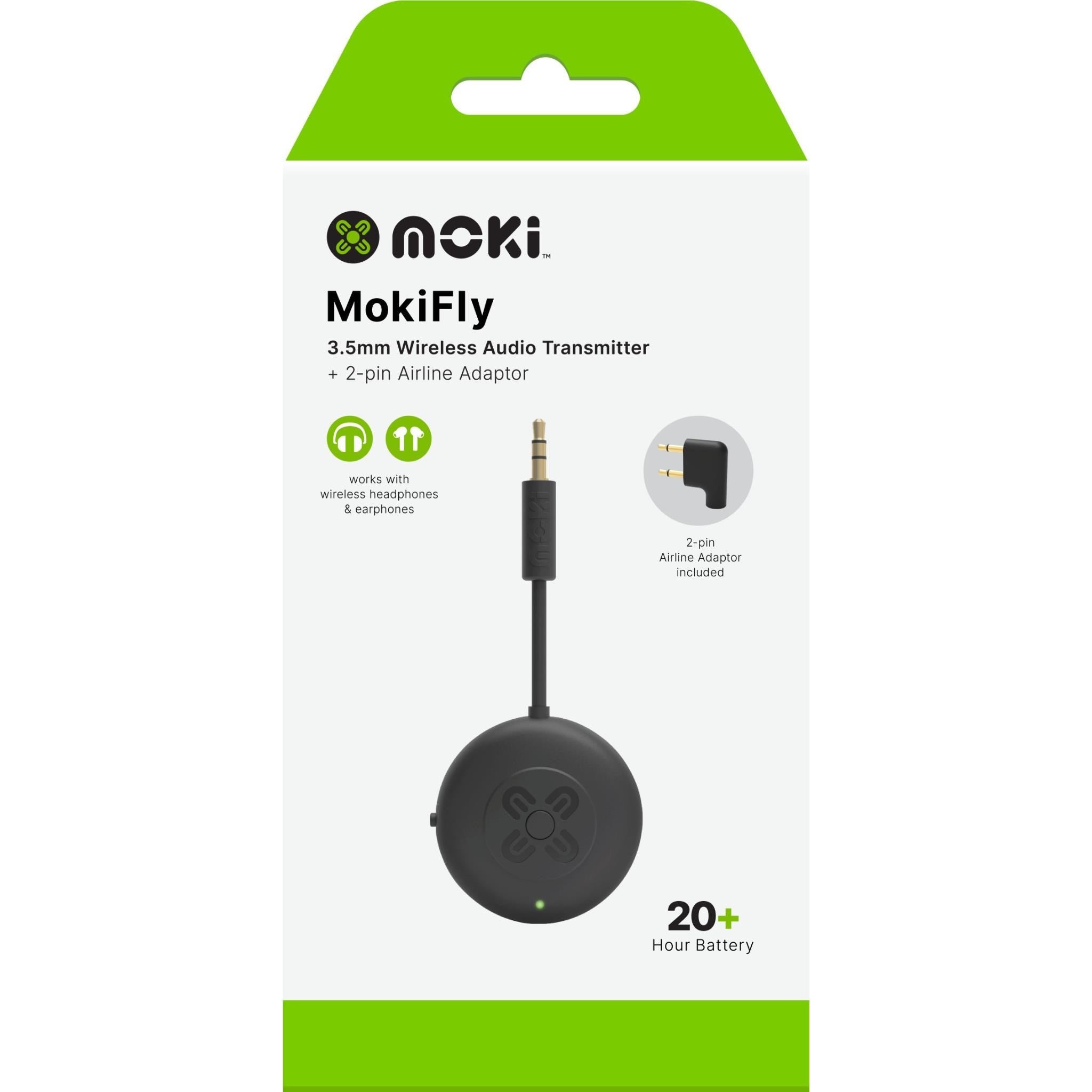 MokiFly Wireless Audio Transmitter + Airline Adaptor
