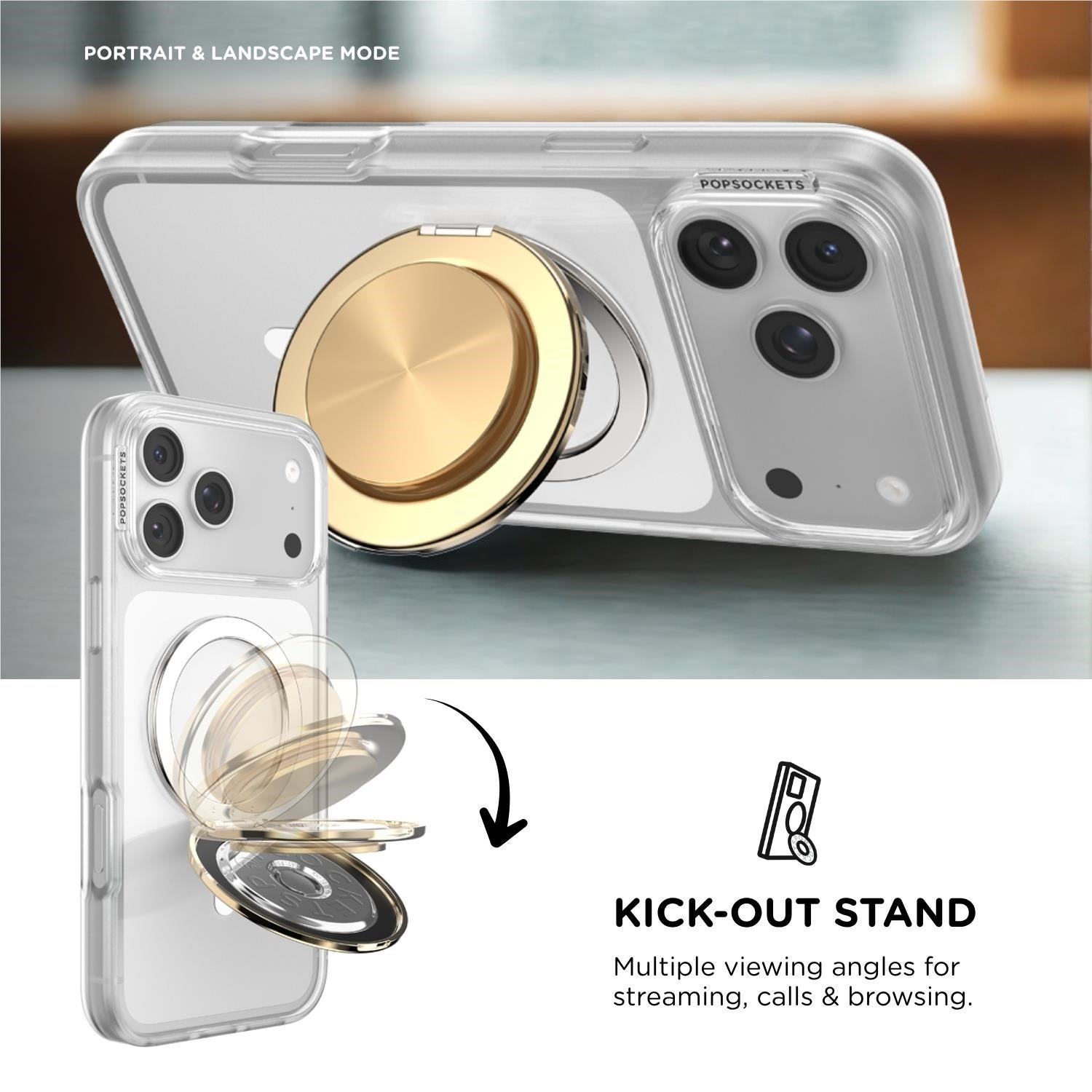 PopSockets PopGrip MagSafe Phone Grip/Stand with Swappable Top Kickout (Alum Radial Gold)