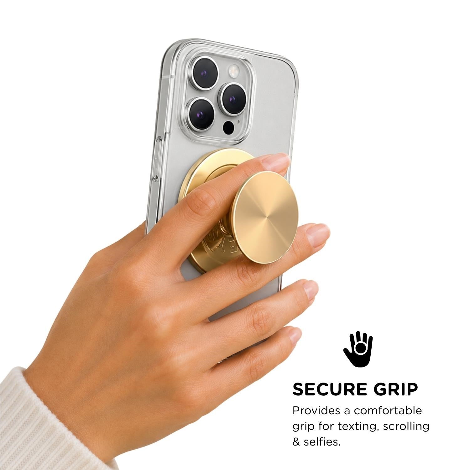 PopSockets PopGrip MagSafe Phone Grip/Stand with Swappable Top Kickout (Alum Radial Gold)