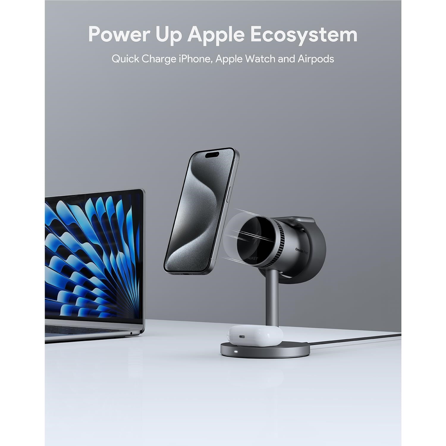Aukey MagFusion 3-in-1 Pro Qi2 Fast Wireless Charging Station with Active Cooling