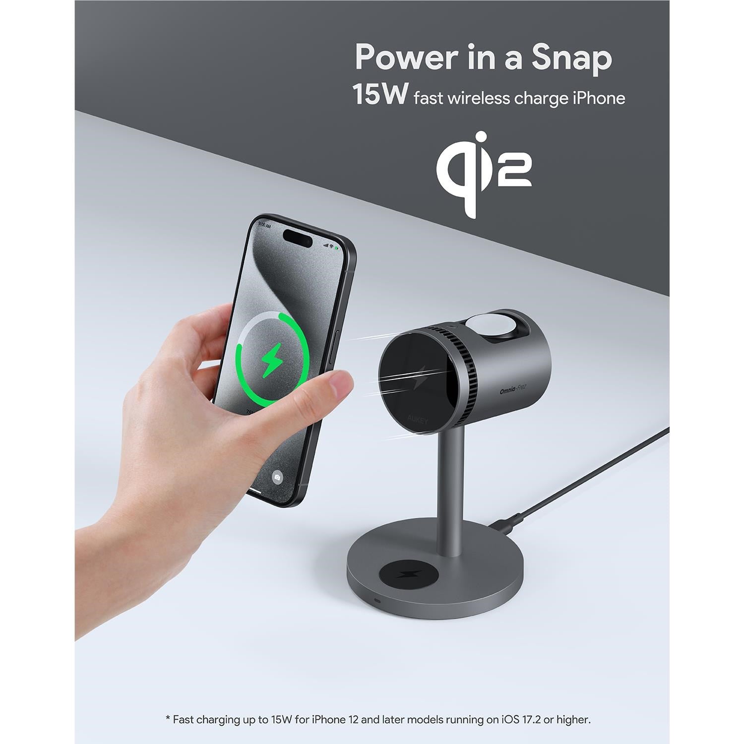 Aukey MagFusion 3-in-1 Pro Qi2 Fast Wireless Charging Station with Active Cooling