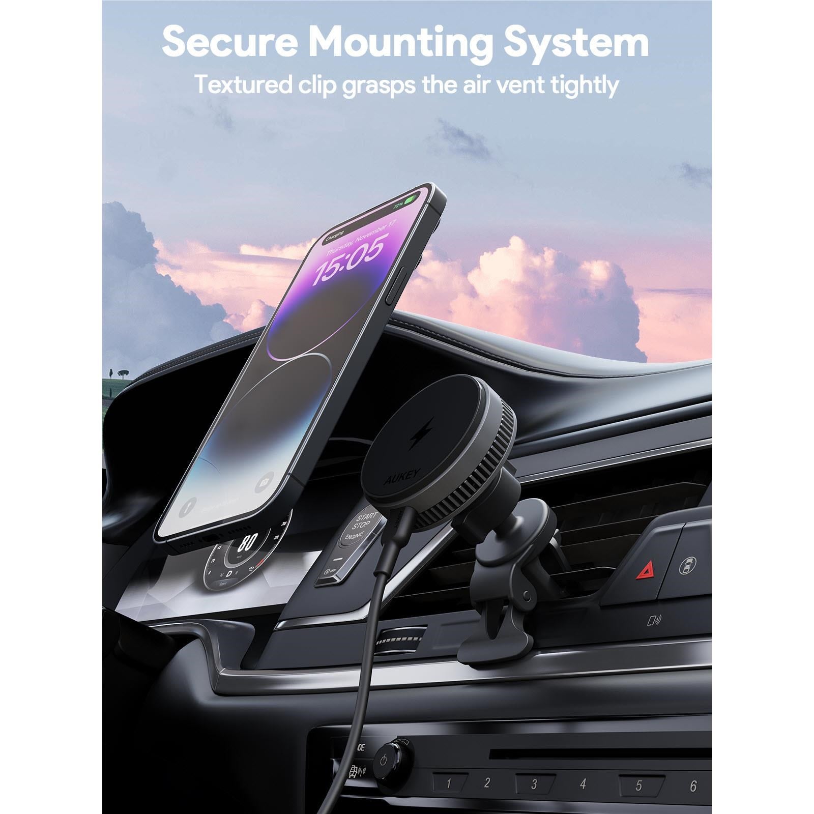 Aukey MagFusion Dash Pro Qi2 Fast Wireless Charging Phone Mount with Active Cooling