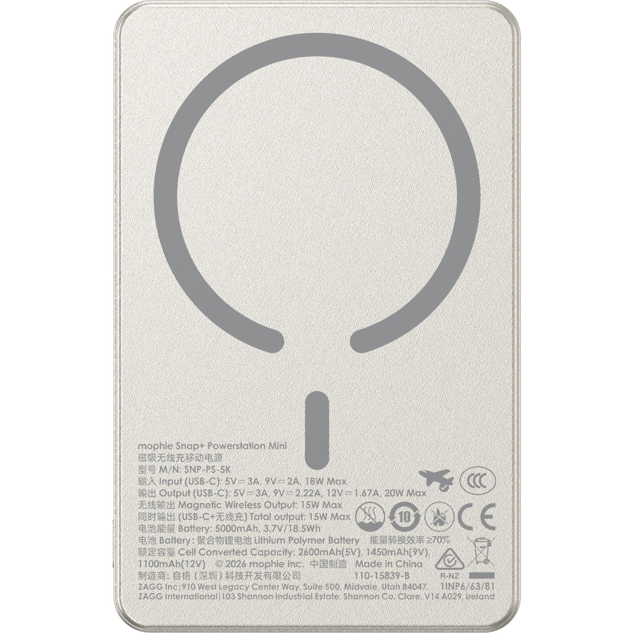 mophie Snap+ Powerstation Mini 5K Magnetic Power Bank (White Titanium)