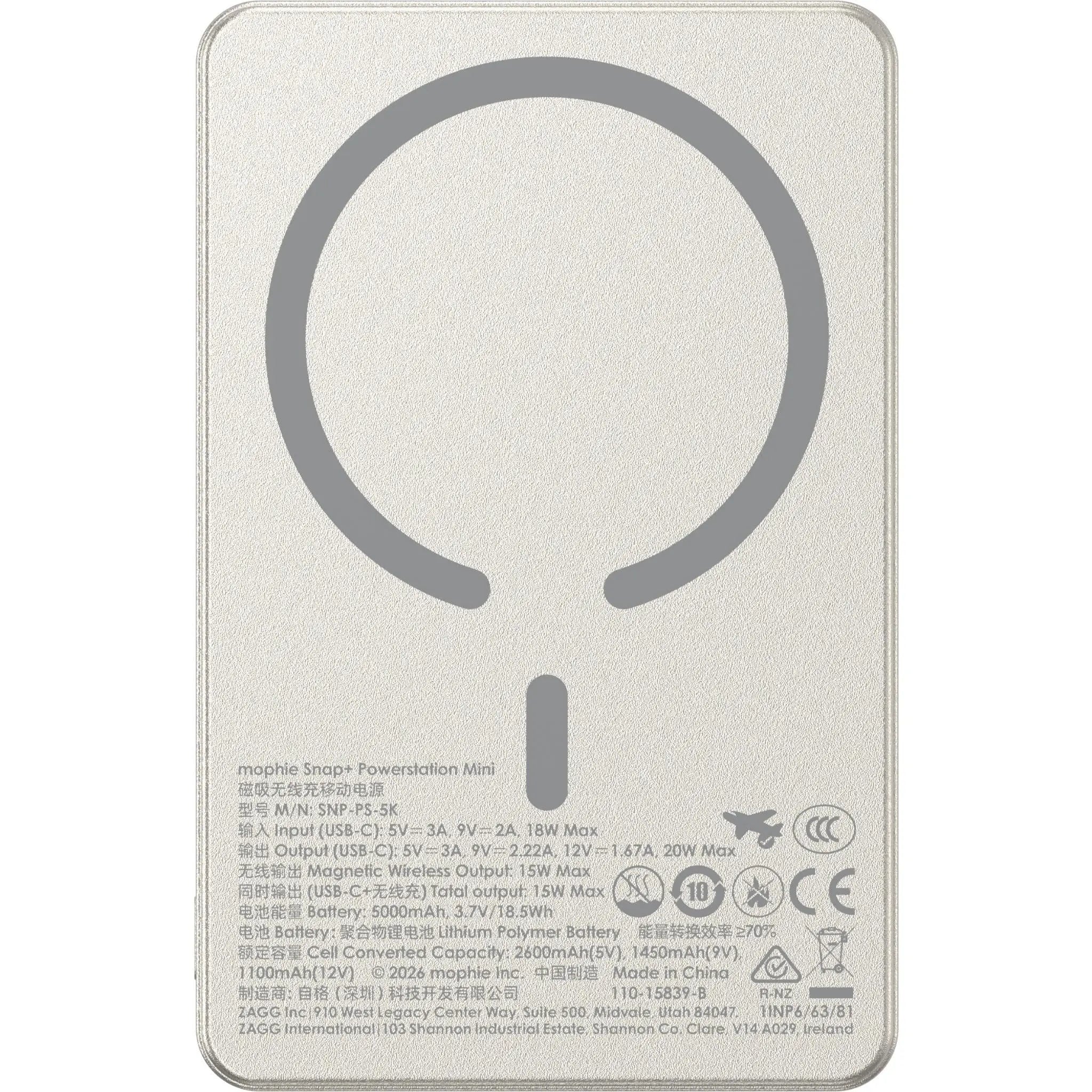 mophie Snap+ Powerstation Mini 5K Magnetic Power Bank (White Titanium)