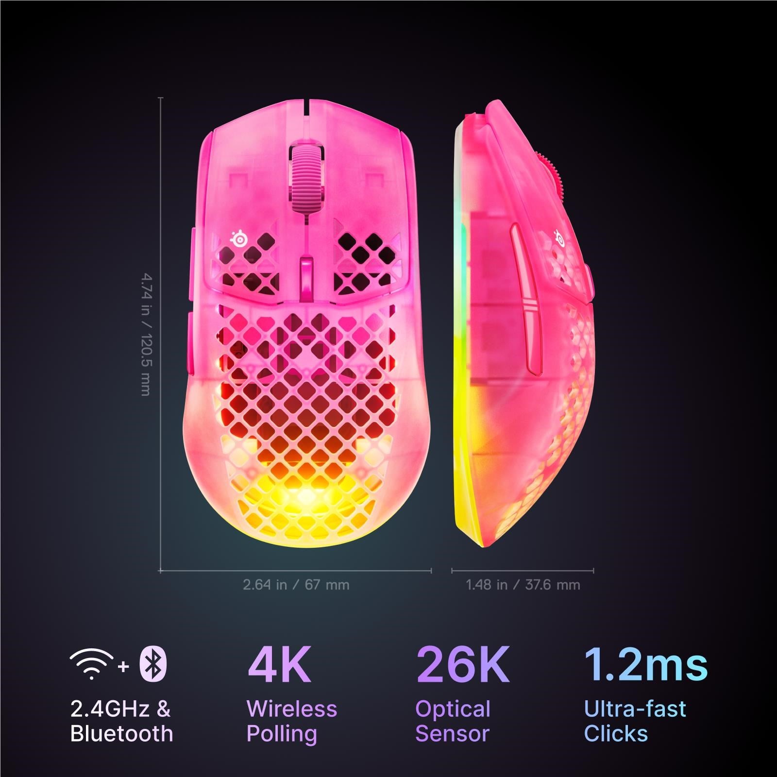 SteelSeries Aerox 3 Gen 2 Wireless Gaming Mouse Magenta Haze