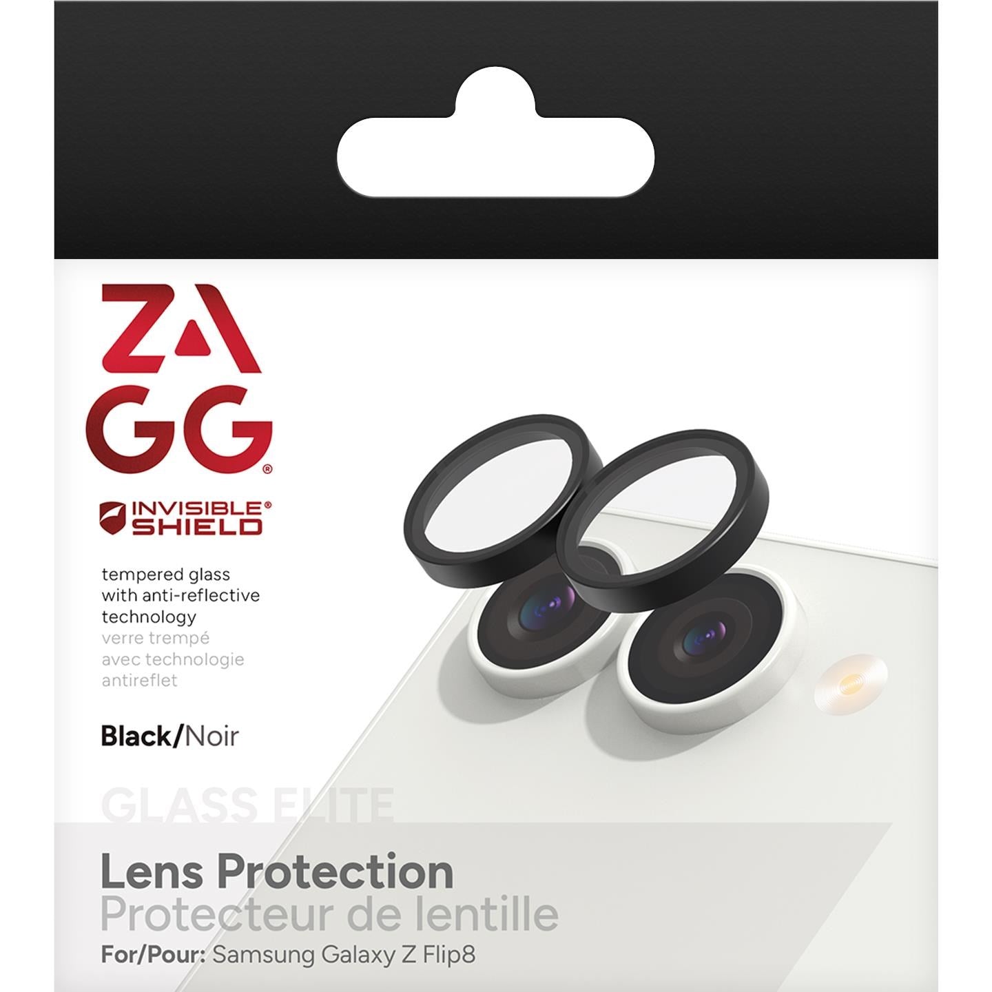 ZAGG InvisibleShield Glass Elite CameraRing Protectors for Galaxy Z Flip8 (Black)