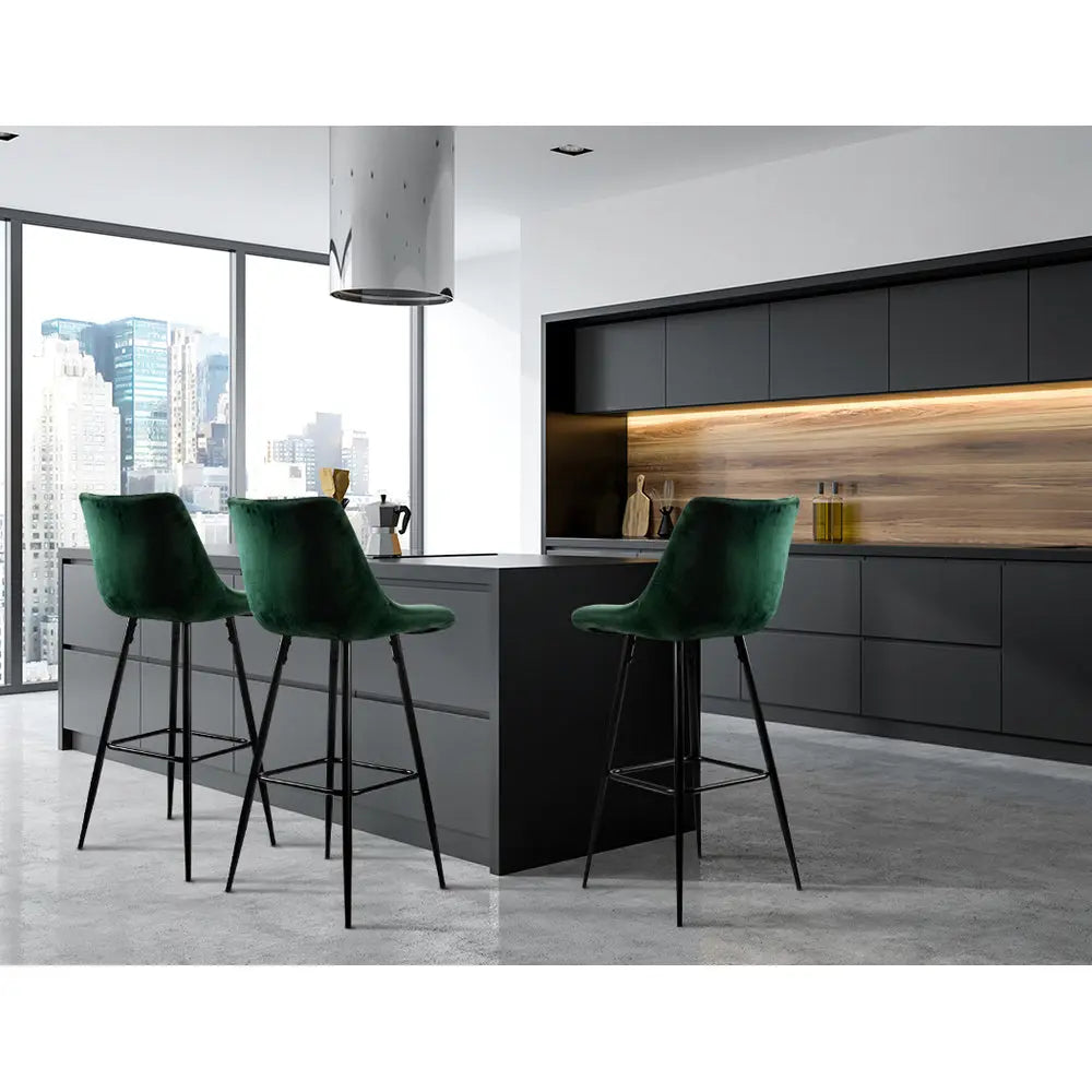 Artiss 2x Bar Stools Velvet Chairs Green