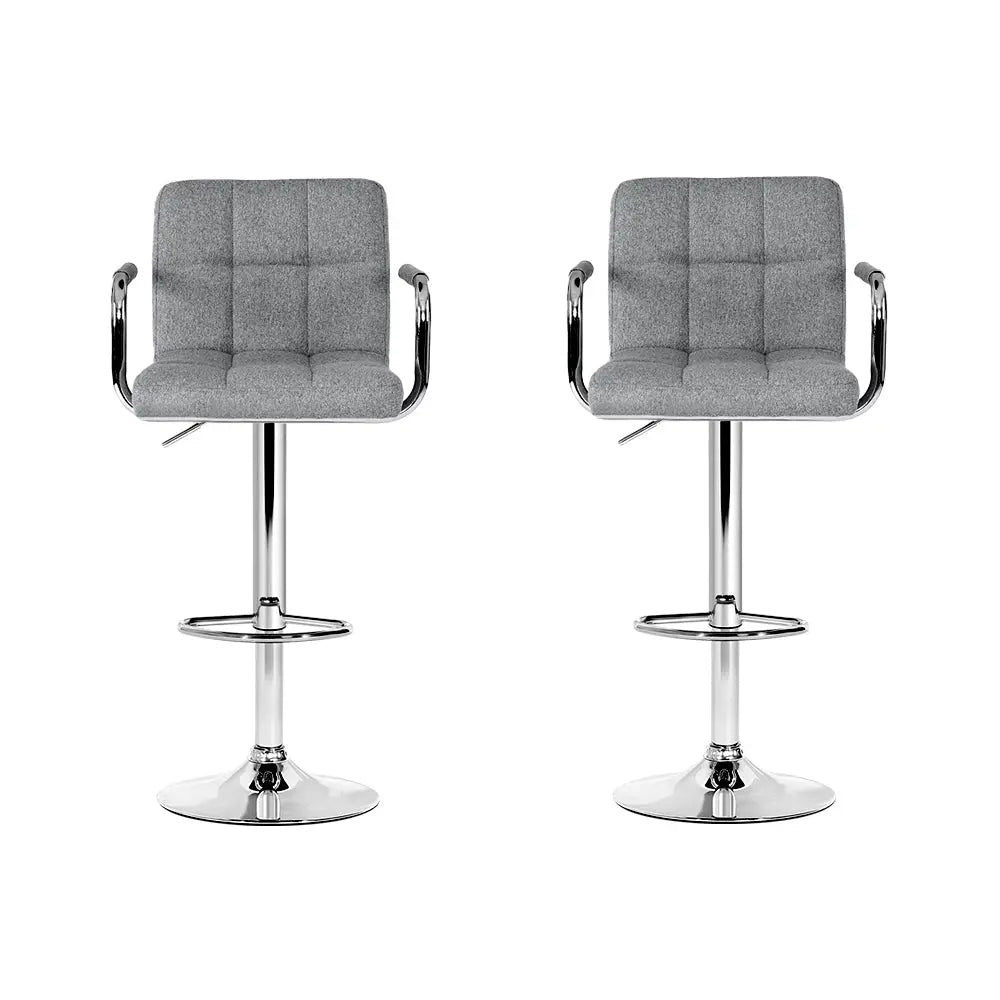 Artiss 2x Bar Stools Fabric Gas Lift w/Armrest Grey