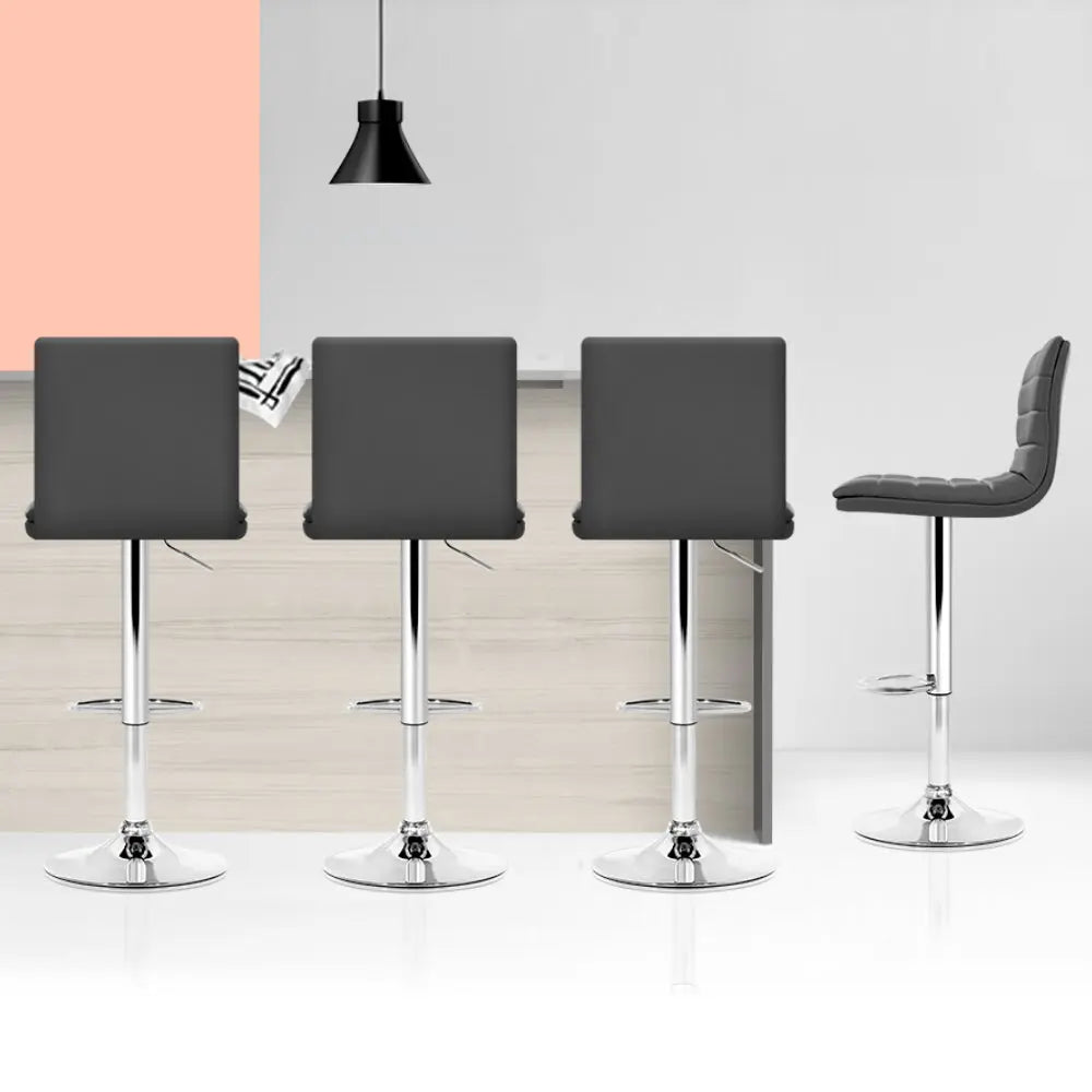 Artiss Set of 4 PU Leather Lined Pattern Bar Stools- Grey and Chrome