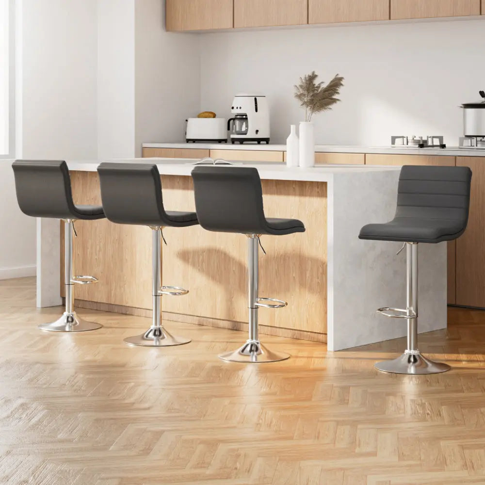 Artiss Set of 4 PU Leather Lined Pattern Bar Stools- Grey and Chrome