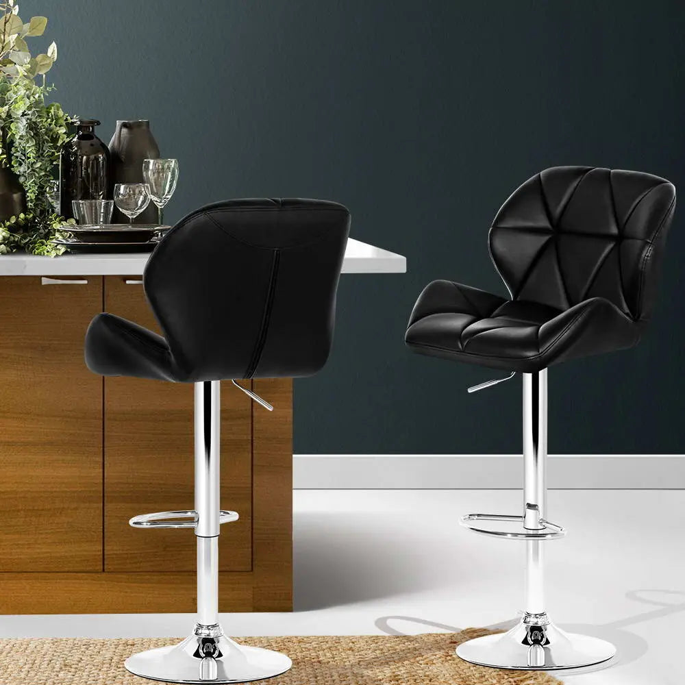 Artiss 2x Bar Stools Gas Lift Padded Leather Black