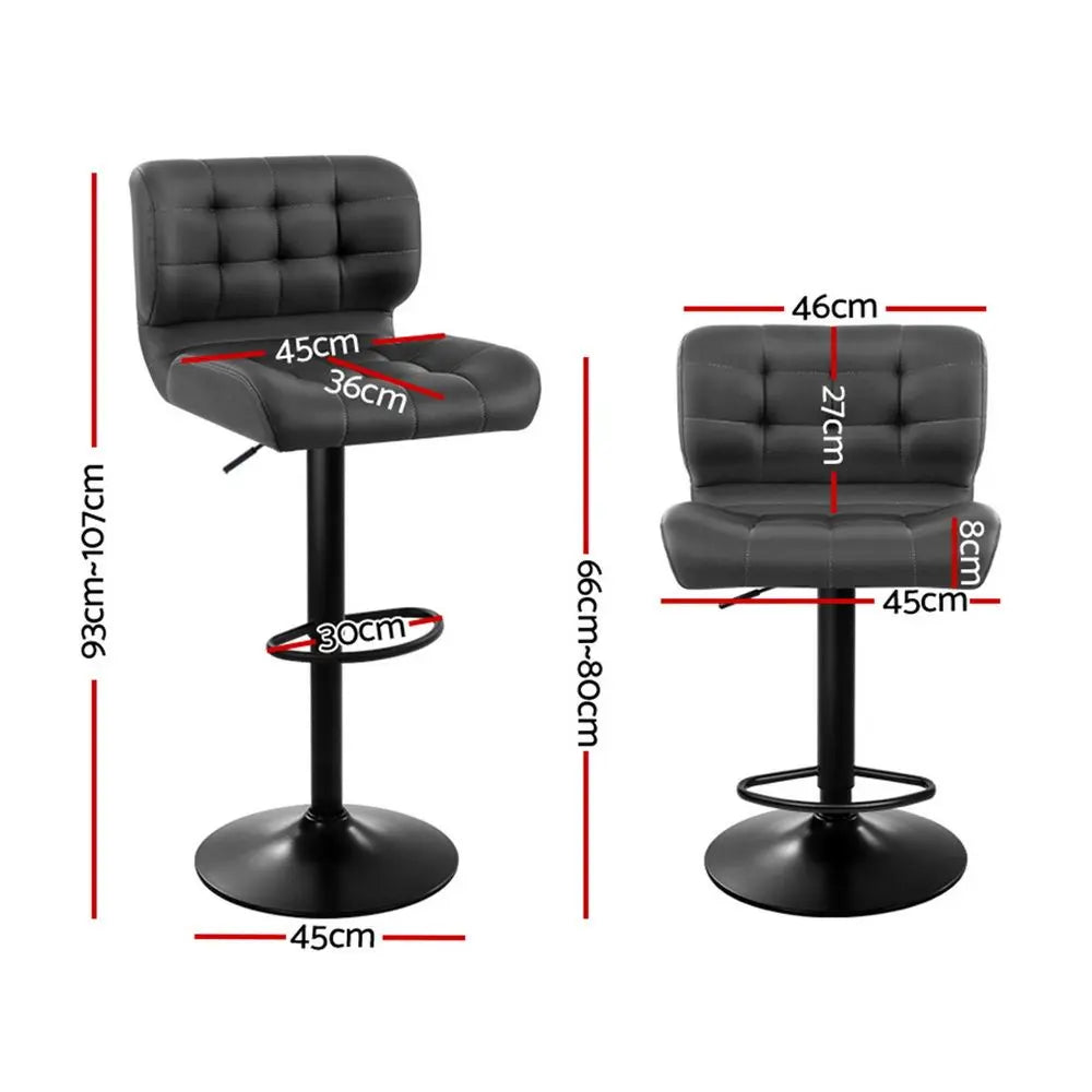 Artiss 2x Bar Stools Gas Lift Leather Padded Grey