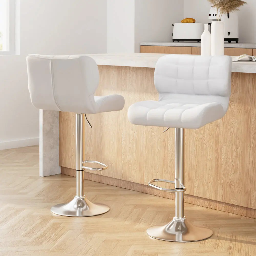 Artiss 2x Bar Stools Gas Lift Leather Padded White
