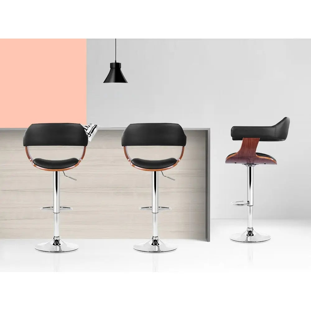 Artiss Bar Stools Gas Lift Leather w/Armrest Black
