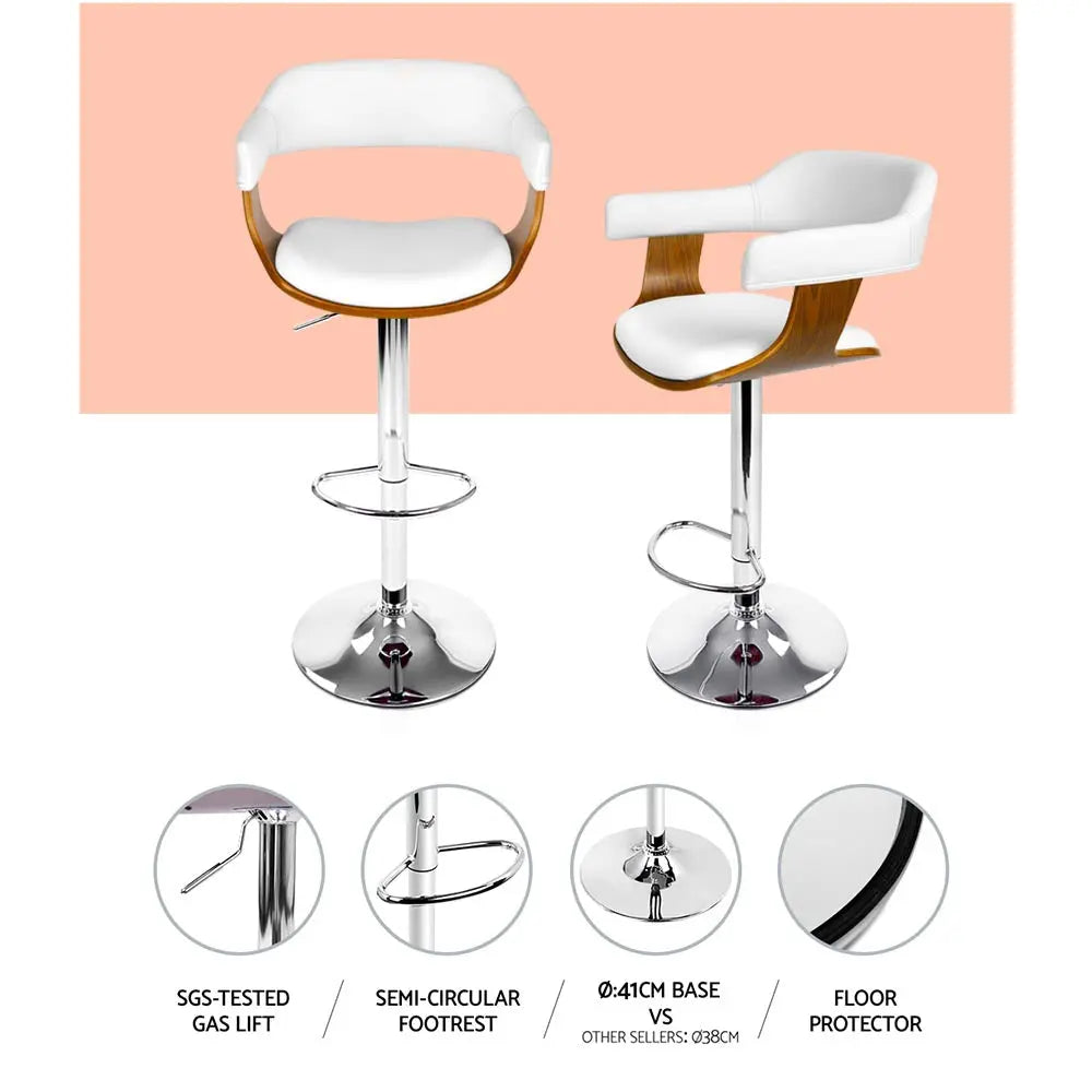 Artiss 2x Bar Stools Gas Lift Leather w/Armrest White