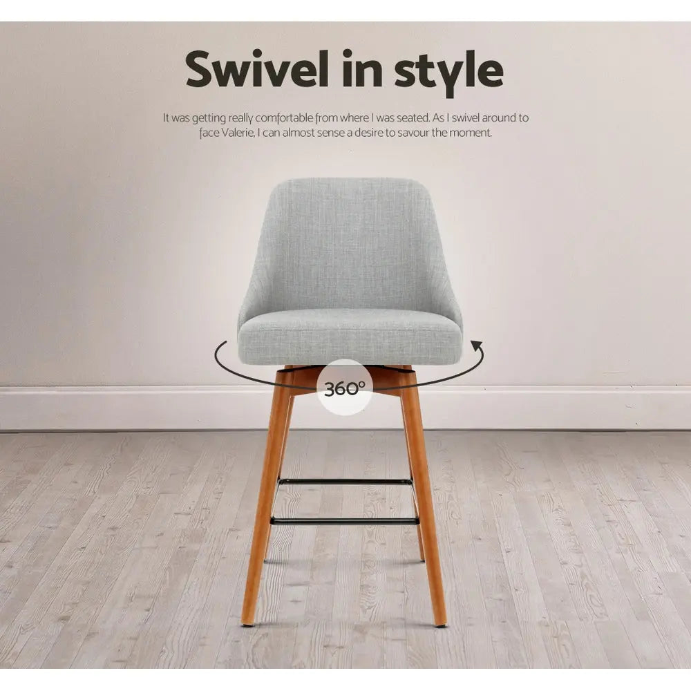 Artiss 4x Bar Stools Swivel Seat Wooden Grey