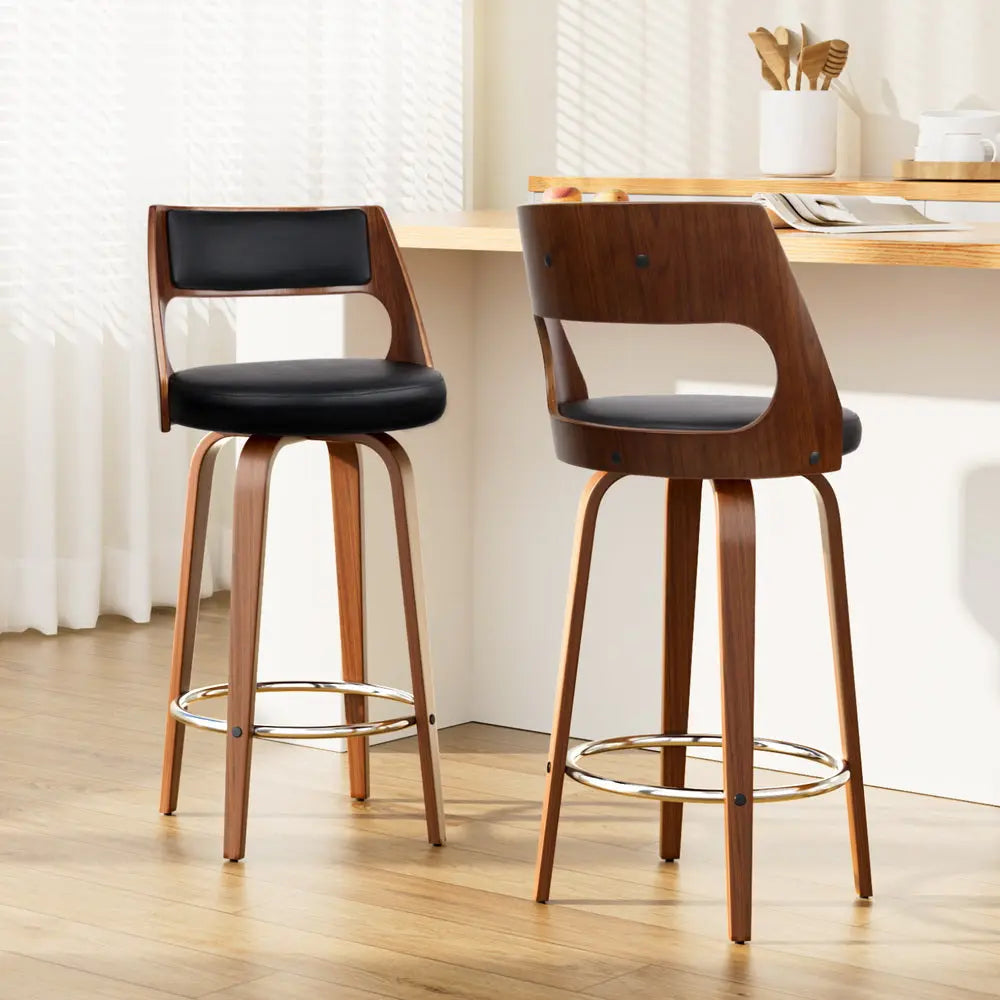 Artiss 2x Bar Stools Swivel Leather Chair 76cm