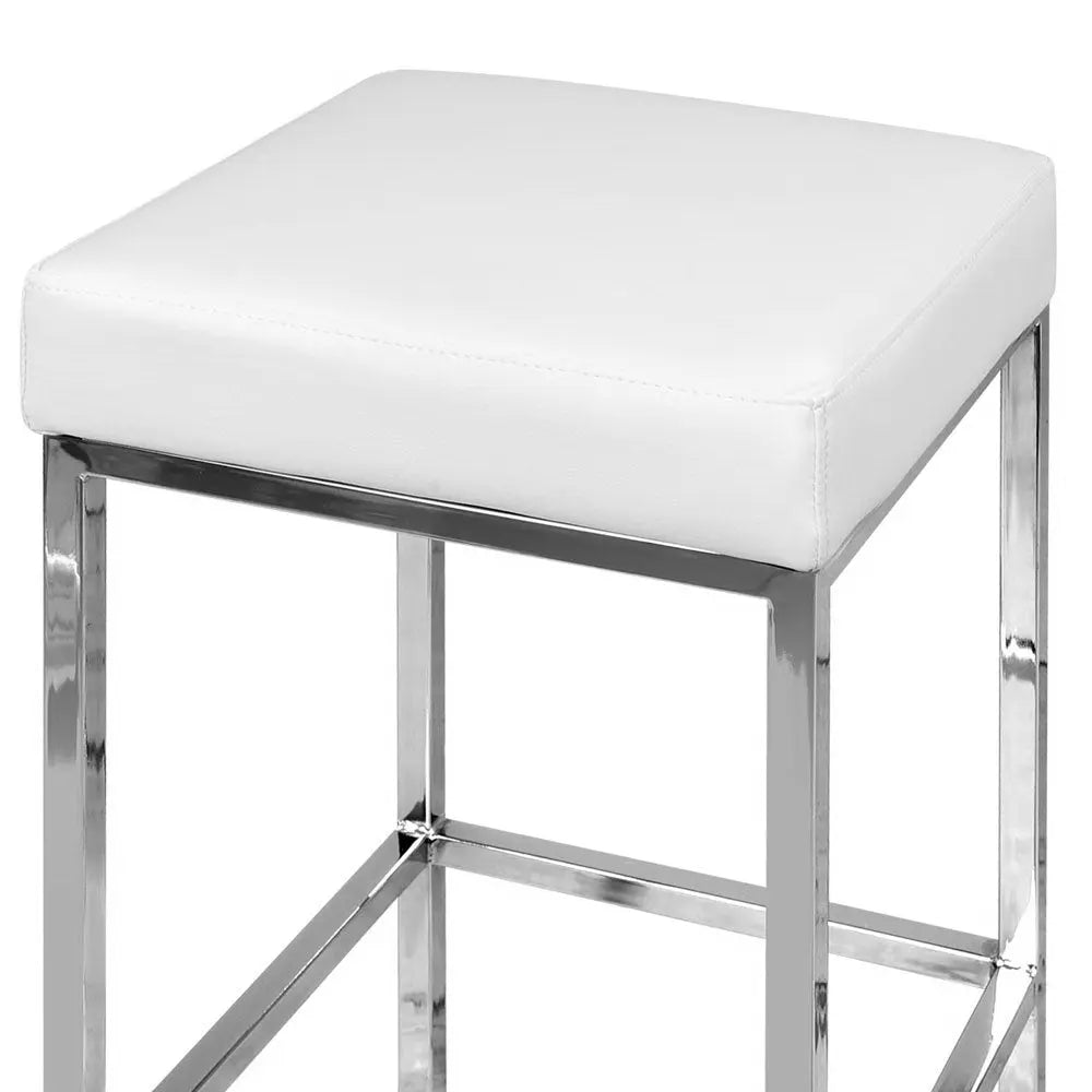 Artiss 2x Bar Stools Leather Padded Metal White
