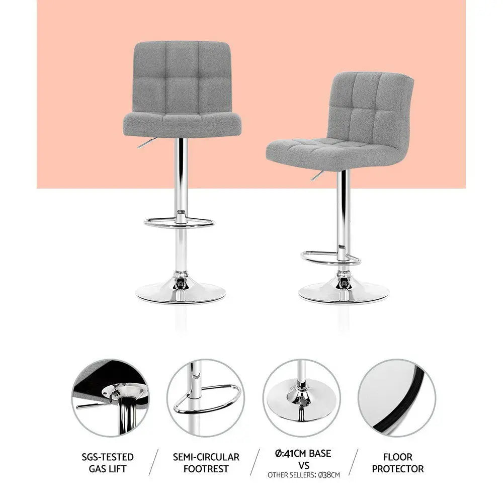 Artiss 2x Bar Stools Kitchen Dining Chairs Counter Stool Gas Lift Fabric Grey