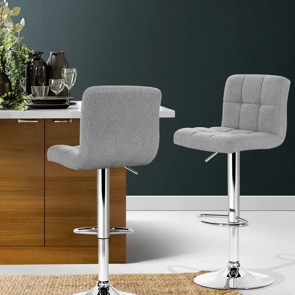 Artiss 2x Bar Stools Kitchen Dining Chairs Counter Stool Gas Lift Fabric Grey